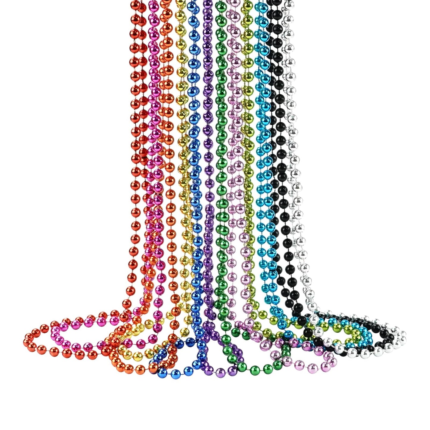 ZZYFGH 33'' 7mm Metallic Red/Silver/Blue Bead Necklace Bulk, Mardi Gras Round Beaded Necklaces for July 4th Party Favors Costume