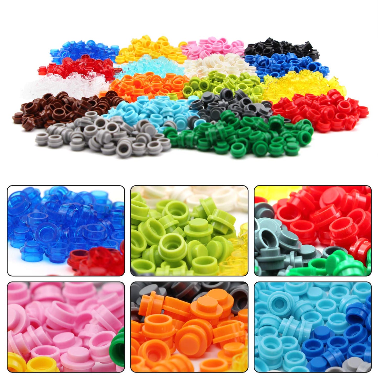 Feleph Custom 1000Pcs Multicolored Round Plates 1X1 Building Blocks Moc Colors Transparent Pieces Bricks Dots Bulk Studs Accesso