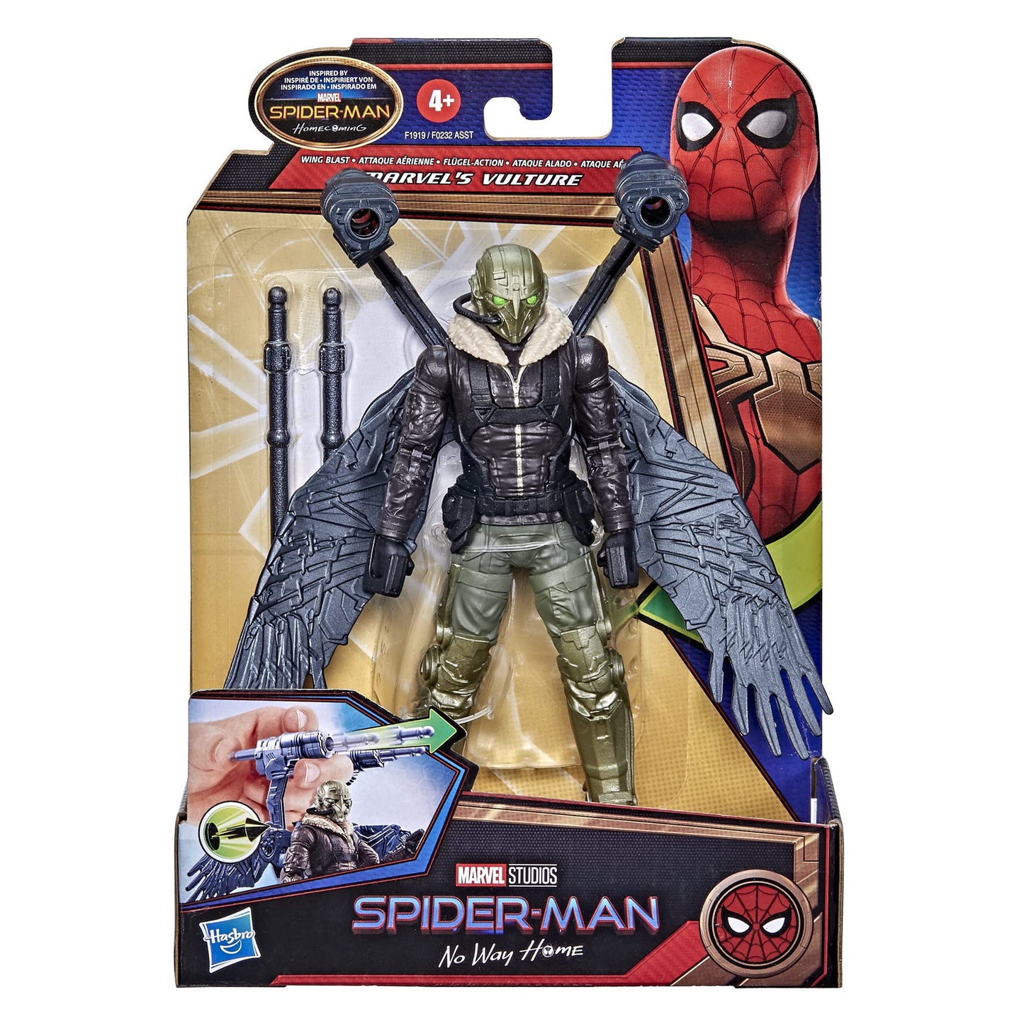 Spider-Man Marvel 6-Inch Deluxe Wing Blast Marvel'S Vulture, Movie-Inspired Action Figure Toy, Blasts Included Projectiles, Ages