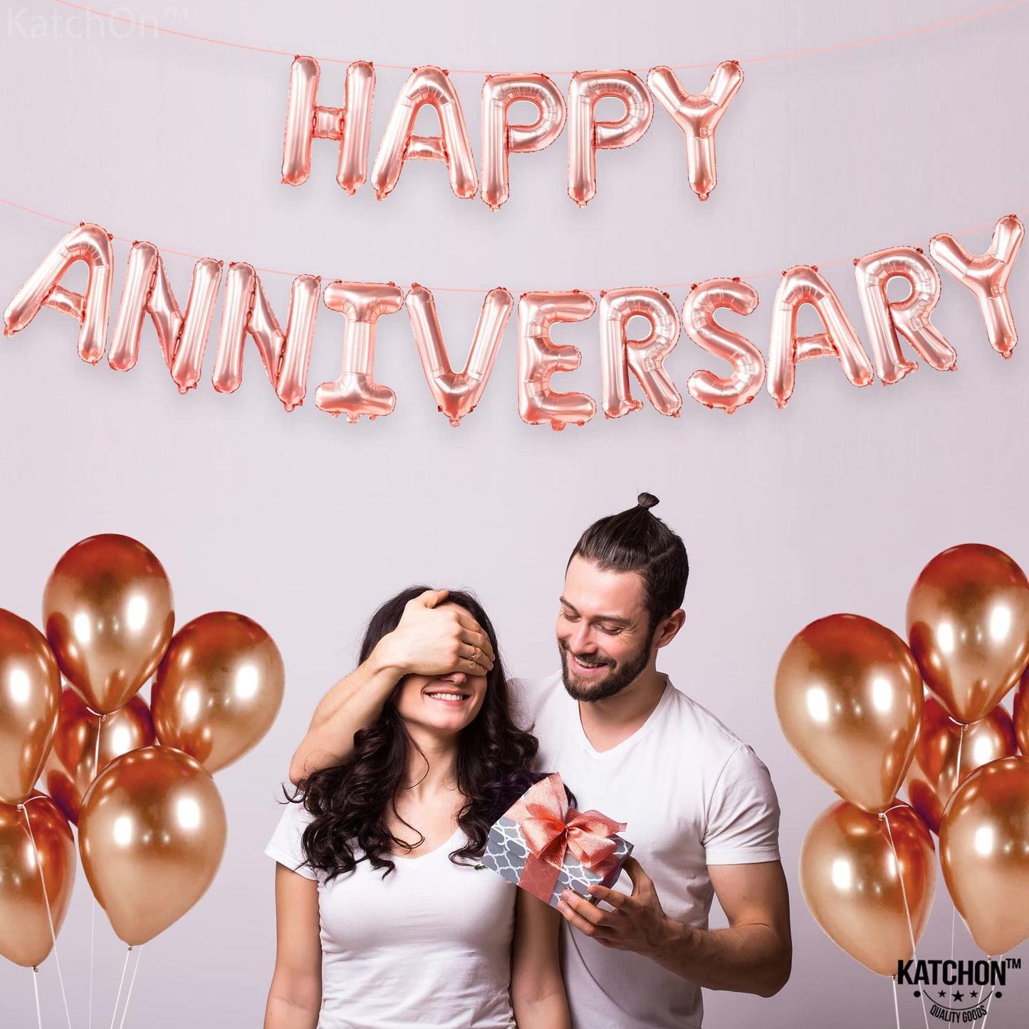 Katchon, Rose Gold Happy Anniversary Balloons Letters - 16 Inch | Happy Anniversary Banner For Happy Anniversary Decorations | Rose Gold Happy Anniversary Backdrop | Happy Anniversary Balloon Banner