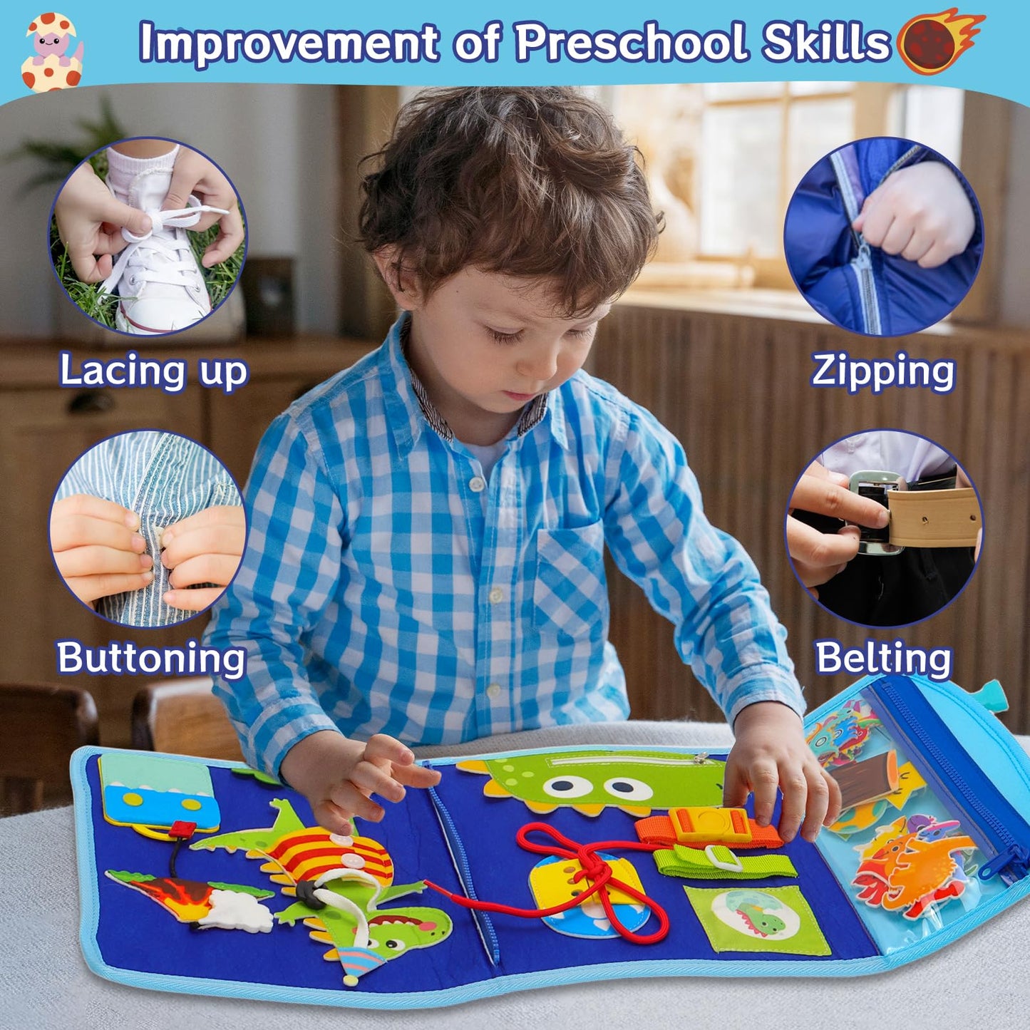 Homqyte Busy Book Backpack For Toddlers 1-3, Montessorii Sensory Toys For Boy & Girl, Educational Activity Board Book For Baby K