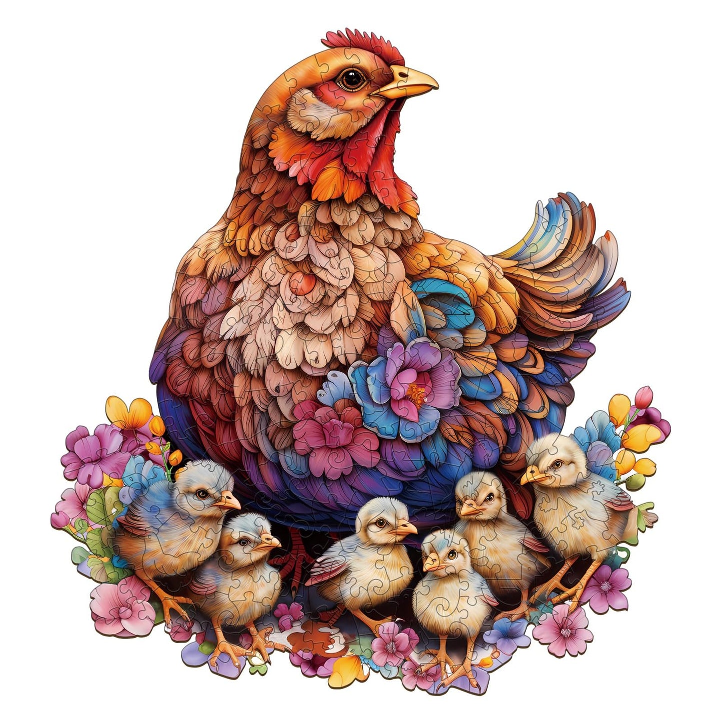 Jigfoxy Wooden Puzzle For Adults, Hen And Chicks Wooden Jigsaw Puzzles For Adults, Unique Animal Shape Wood Cut Puzzles For Family Friend Puzzle Lovers(L-12.4 * 13.4In-250Pcs)