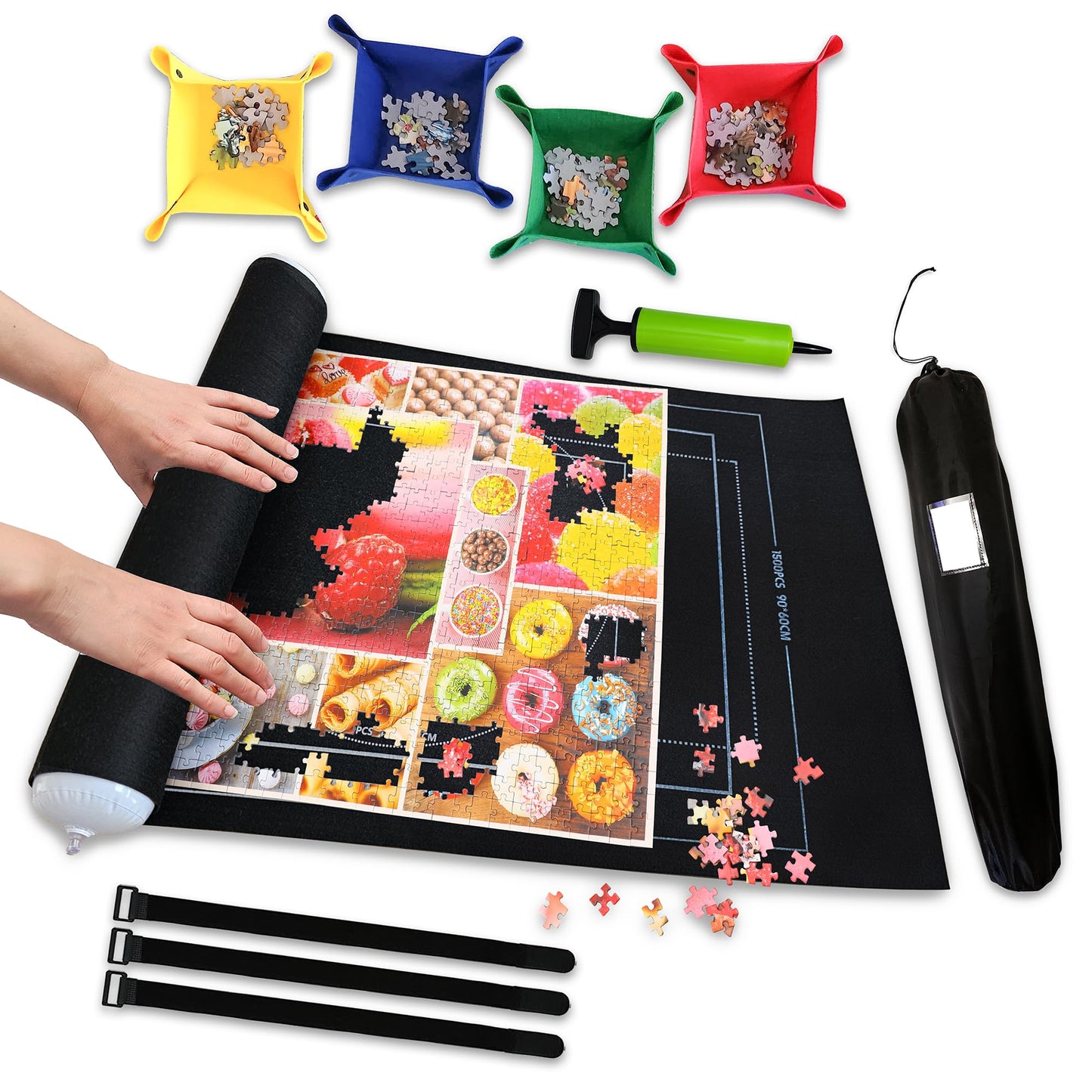 Jigsaw Puzzle Mat Roll Up Fits 500 1000 1500 Pieces Felt Mat Puzzle Mats Stow And Go Puzzle Saver, Puzzle Board Storage Puzzle Roll Up Mat Puzzle Keeper Holder Organizer (Black)