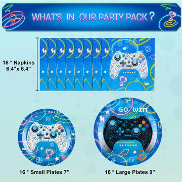 Wernnsai Video Game Party Supplies - 48 Pcs Gamer Theme Party Tableware Set Gaming Birthday Party Decorations Dinner Plates Paper Napkins For Family Gaming Night Boys Birthday Serves 16 Guests