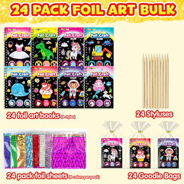 FUNNYB&G Foil Art Party Favors for Kids - 24 Pack Foil Art Crafts Kits Coloring Books, Goodie Bag Stuffers Party Favors for Kids