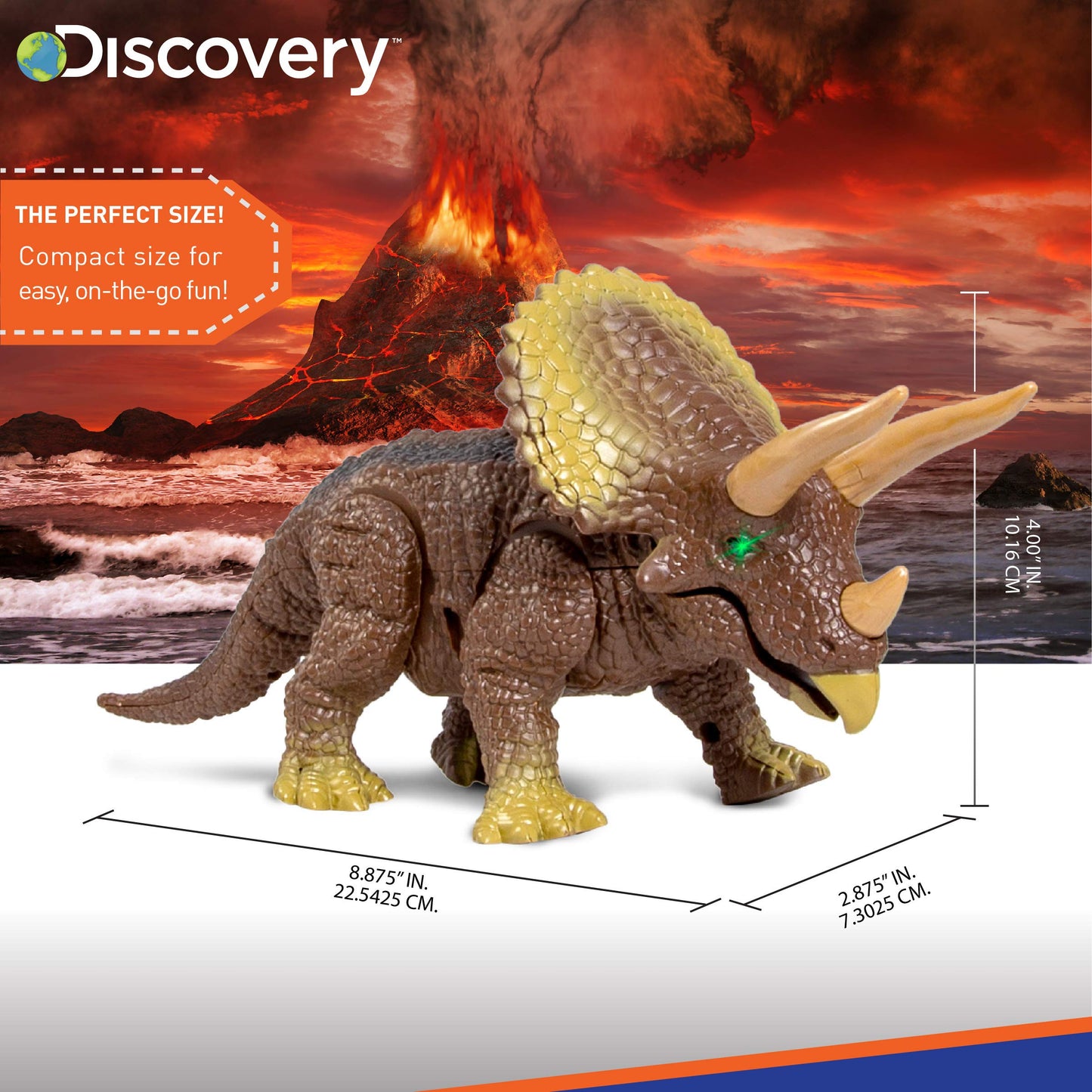 Discovery Kids Rc Triceratops, Led Infrared Remote Control Dinosaur, Built-In Speakers W/Digital Sound Effects, 8.75'' Long, Inc