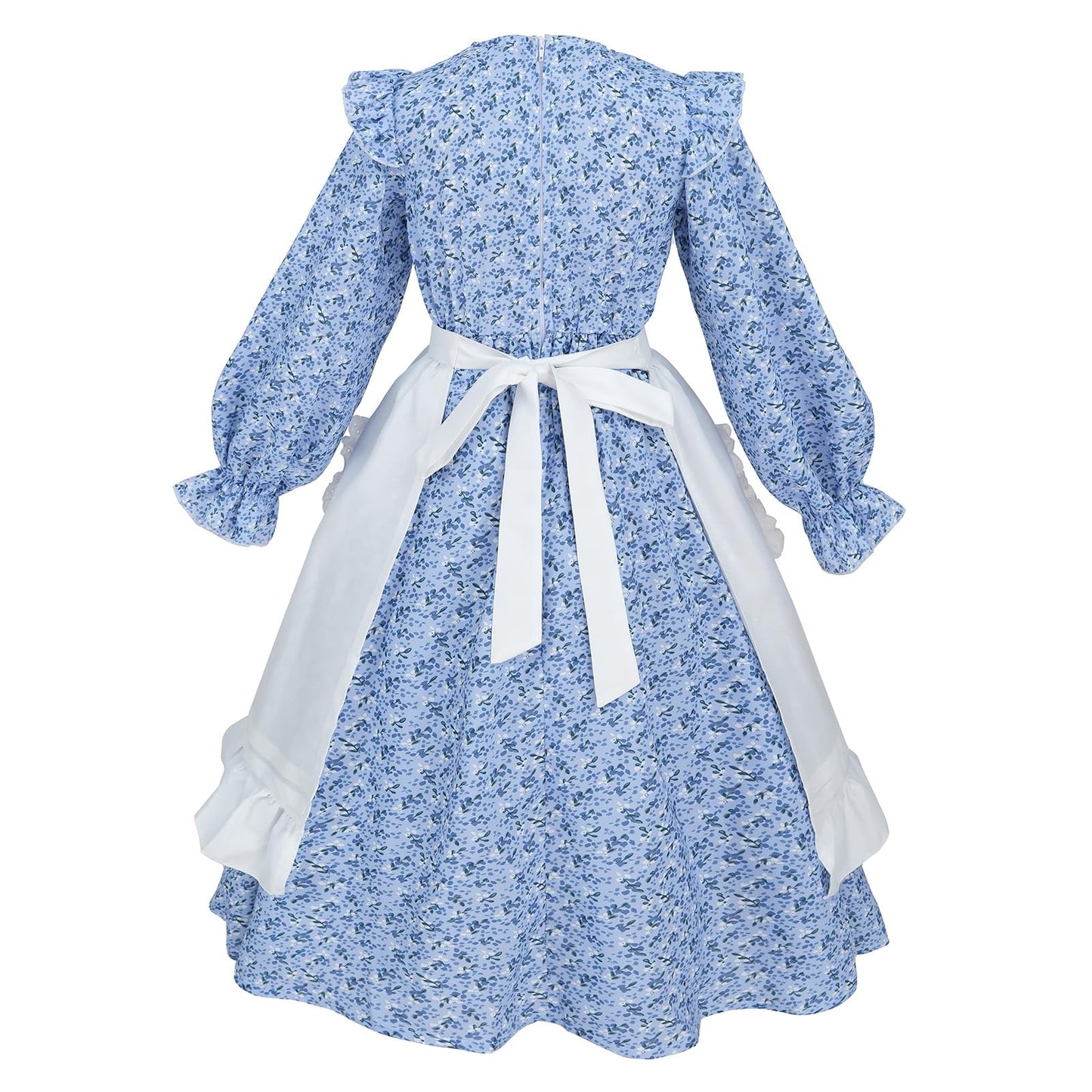 Ltakk Colonial Dress Girls Pioneer Costume Prairie Pilgrim Girl Dresses Long Sleeves, Indigo Blue, Medium, Age Over 4 Years Old
