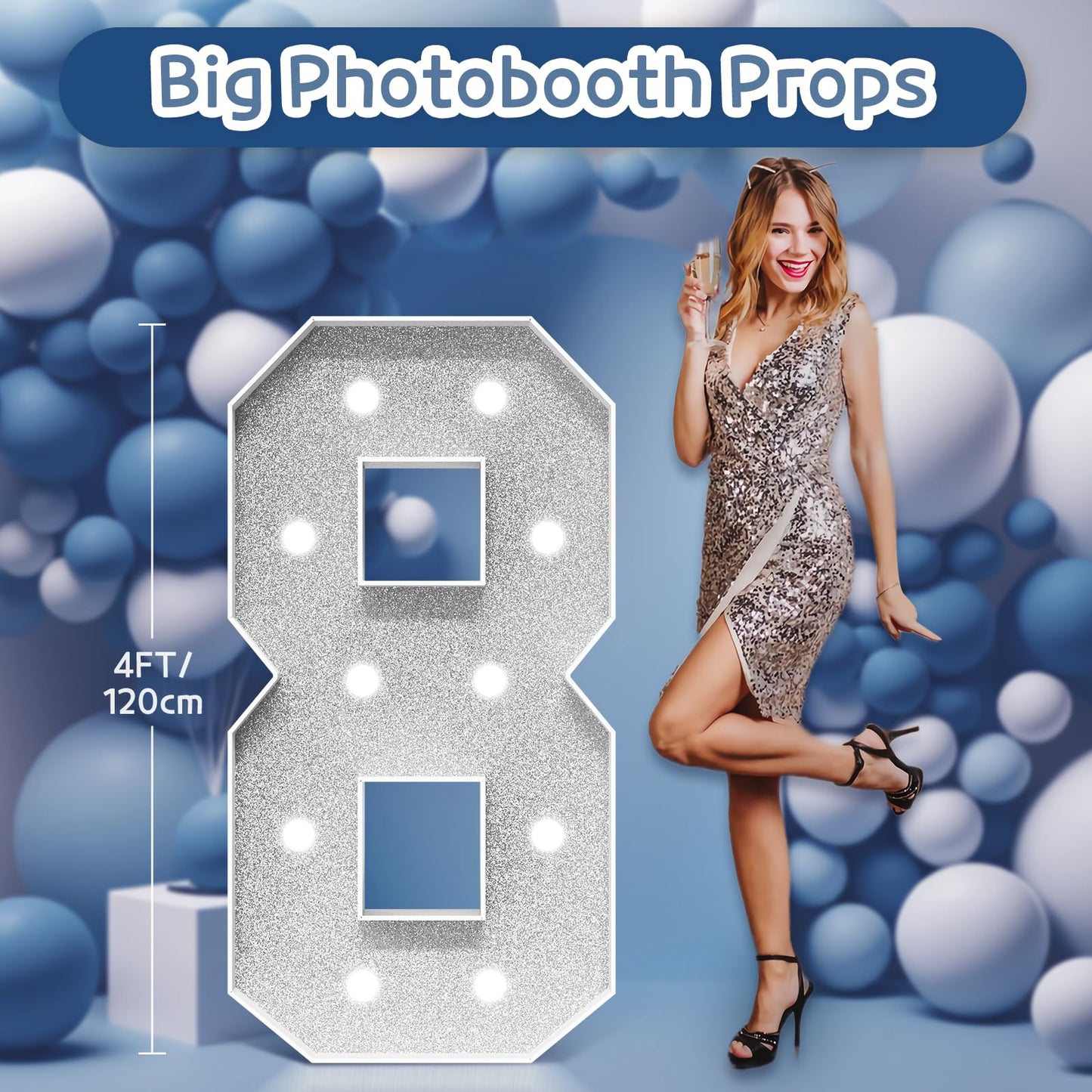 Imprsv Marquee Numbers Silver Birthday Decorations: Large 4 Feet Tall Light Up Numbers 18Th 80Th Party Decor Big Mosaic Cardboar