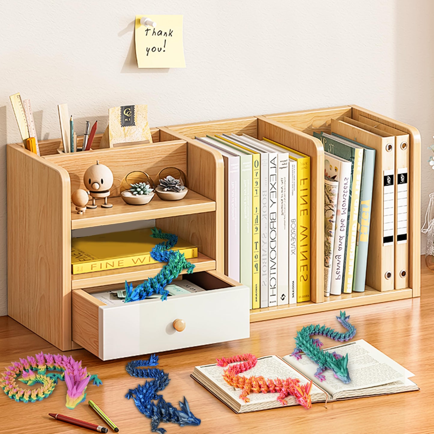 5Pcs 12'' 3D Printed Dragon Set Articulated Crystal Dragons Dragon Desk Toys, 3D Printed Animals Cool Unique Birthday Gifts For
