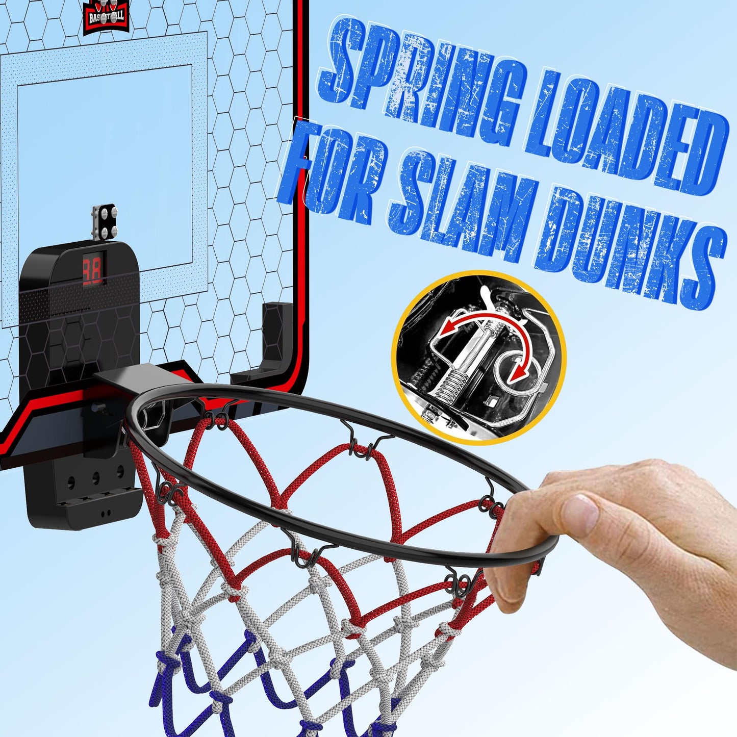 Hoperock Large Indoor Basketball Hoop For Kids And Adults, 24 X 16 Inch Over The Door Basketball Hoops With Electronic Scoreboard, Birthday Toys Gifts For Teen Boys Girls