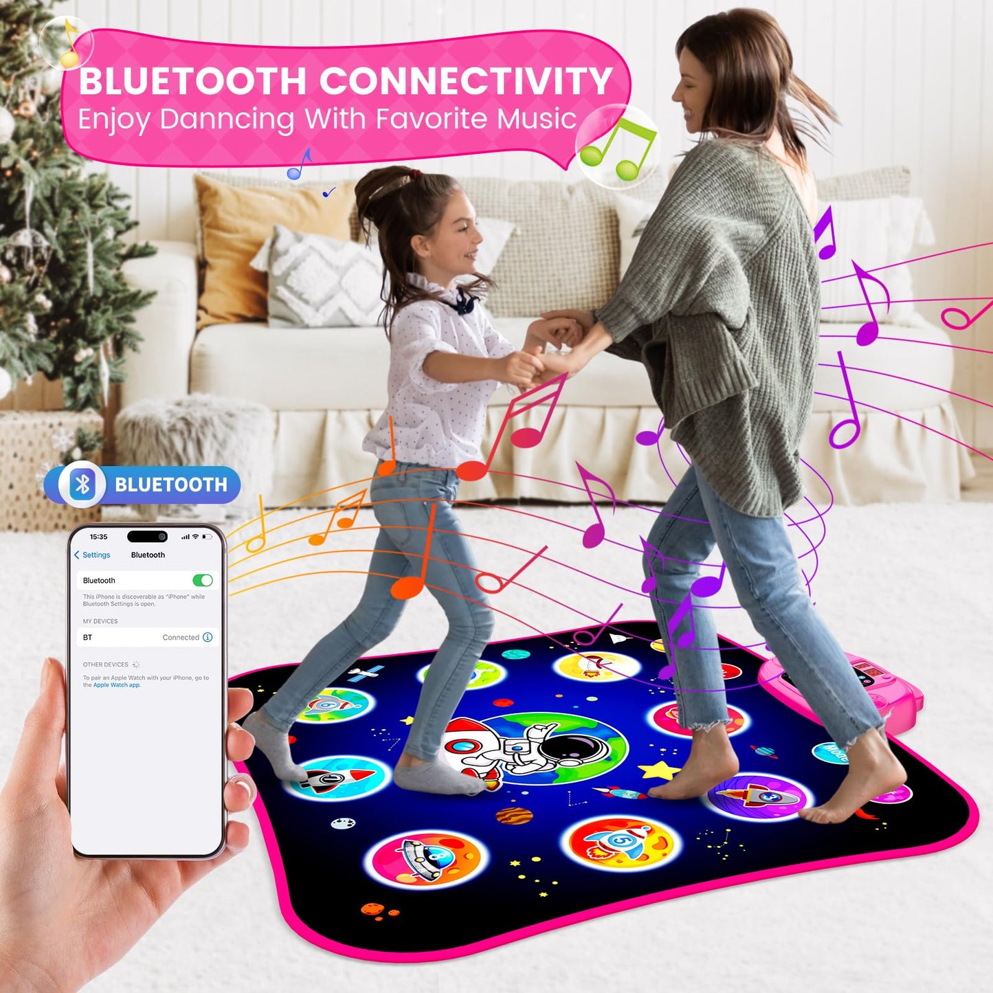 JAMLAMQ Pink Dance Mat Toys for Ages 5-12, Bluetooth Electronic Dance Pad for Kids, Perfect Birthday Gifts for Girls