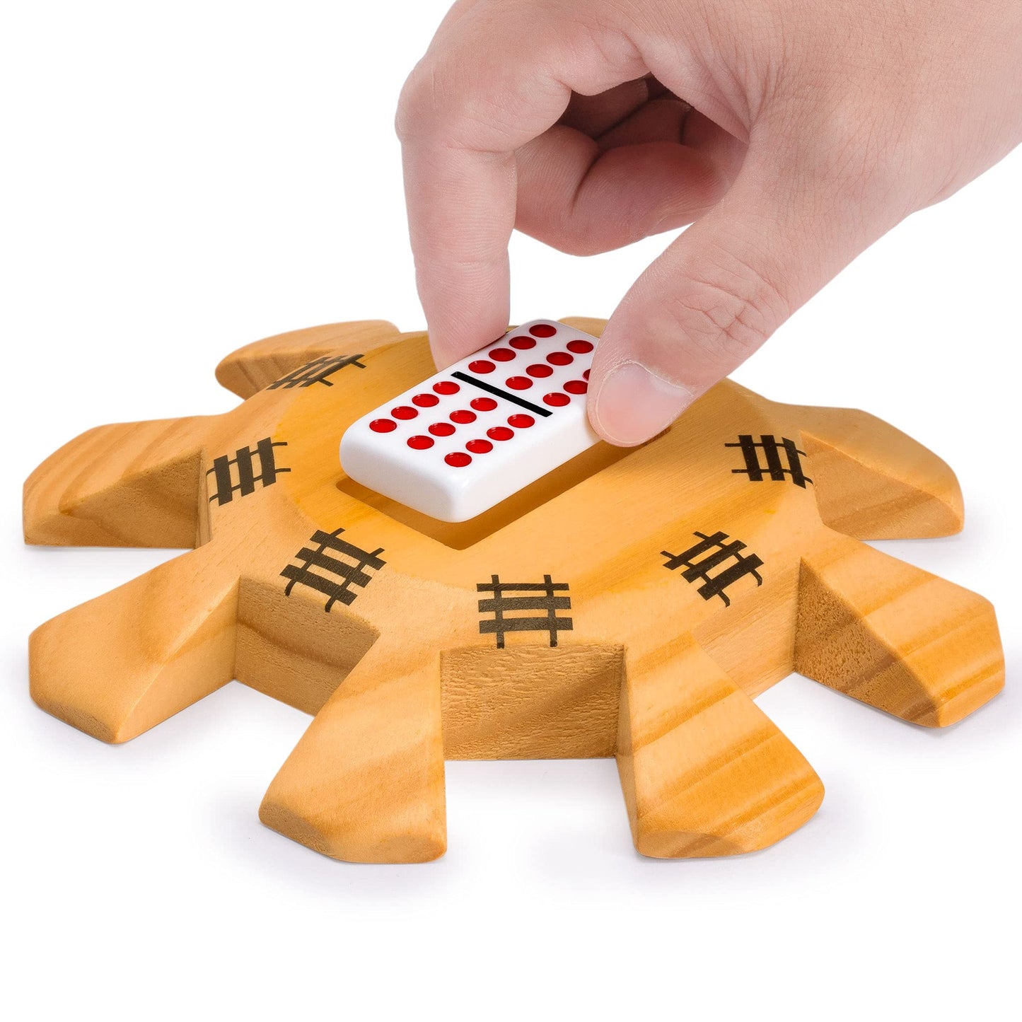 Yellow Mountain Imports Wooden Hub Centerpiece for Mexican Train Dominoes - 5.8" Brown Wood for 8 Players