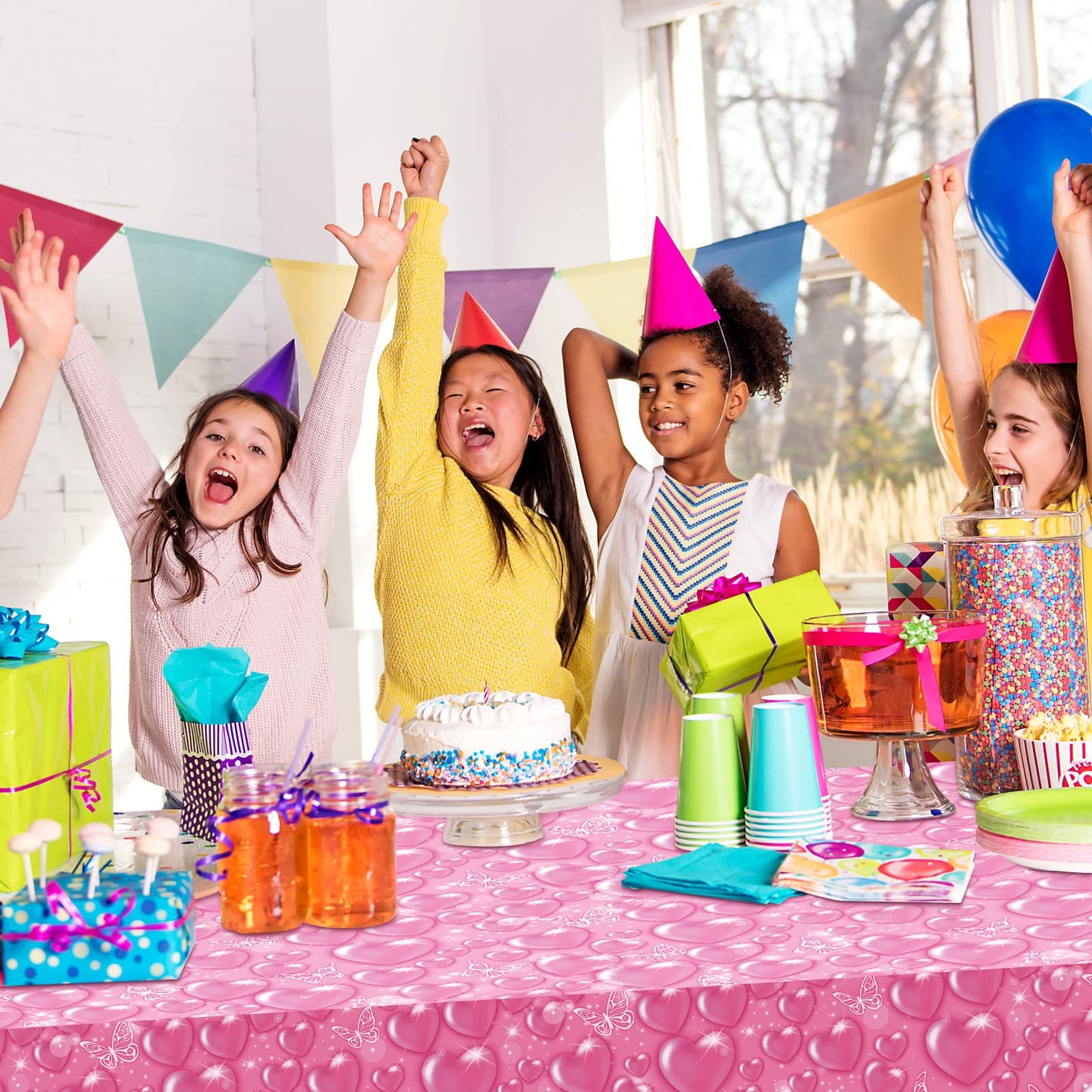 Peryiter 3 Pack 2000s Tablecloth Decorations Pink Cholo Party Table Covers Y2k 90s Plastic Heart Butterfly Disposable Rectangle