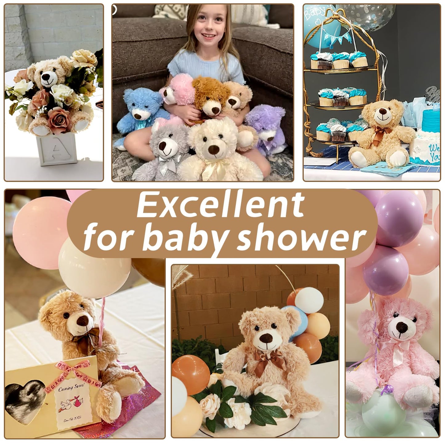 Tezituor Teddy Bear Stuffed Animal Bulk 12 Packs, 14In Small Bulk Teddy Bear Plush, Teddy Bears Centerpiece For Baby Shower, Stuffed Bear Gift For Kids, Christmas, Valentines, Light Brown/Dark Brown
