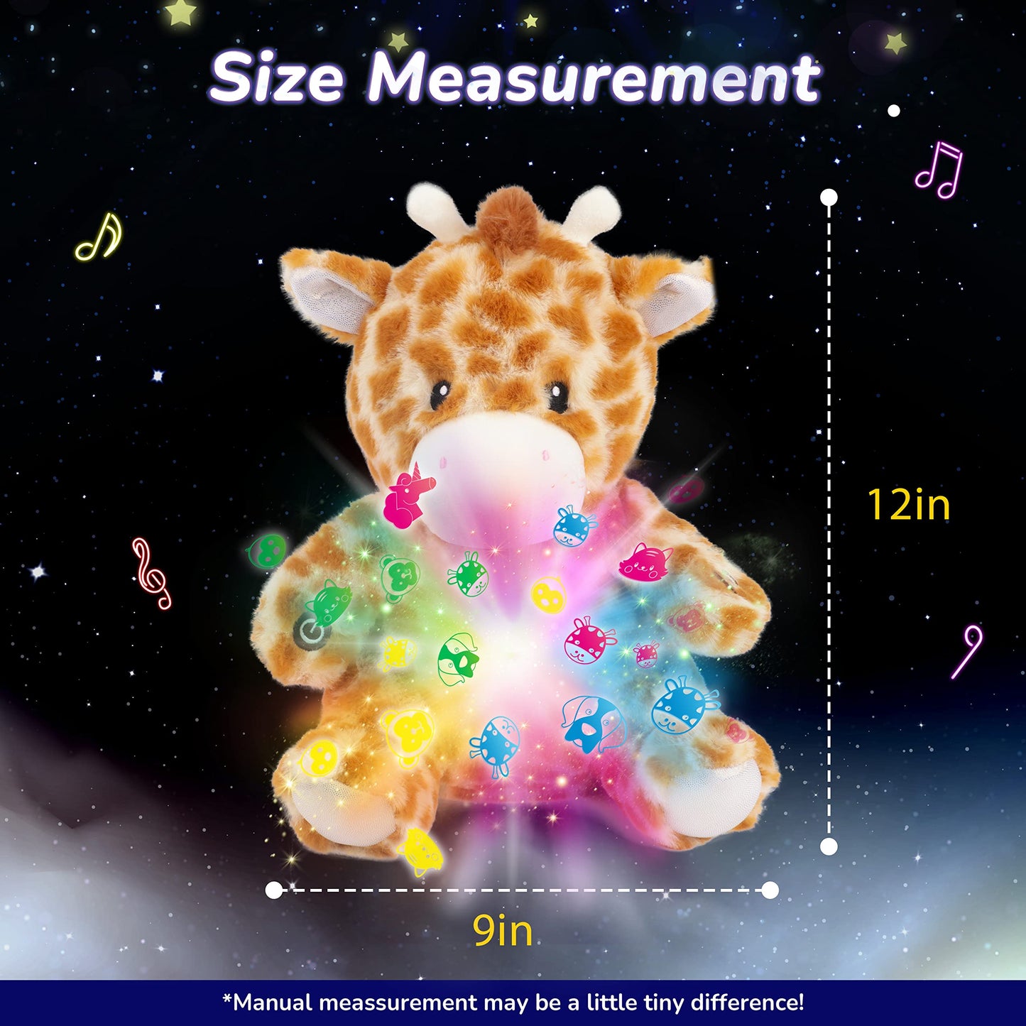 Cuteoy Plush Giraffe Star Projector Musical Adjustable Singing Night Light Stuffed Animals Glowing Plushies Toy Gifts For Kids Birthday Easter Christmas,12''