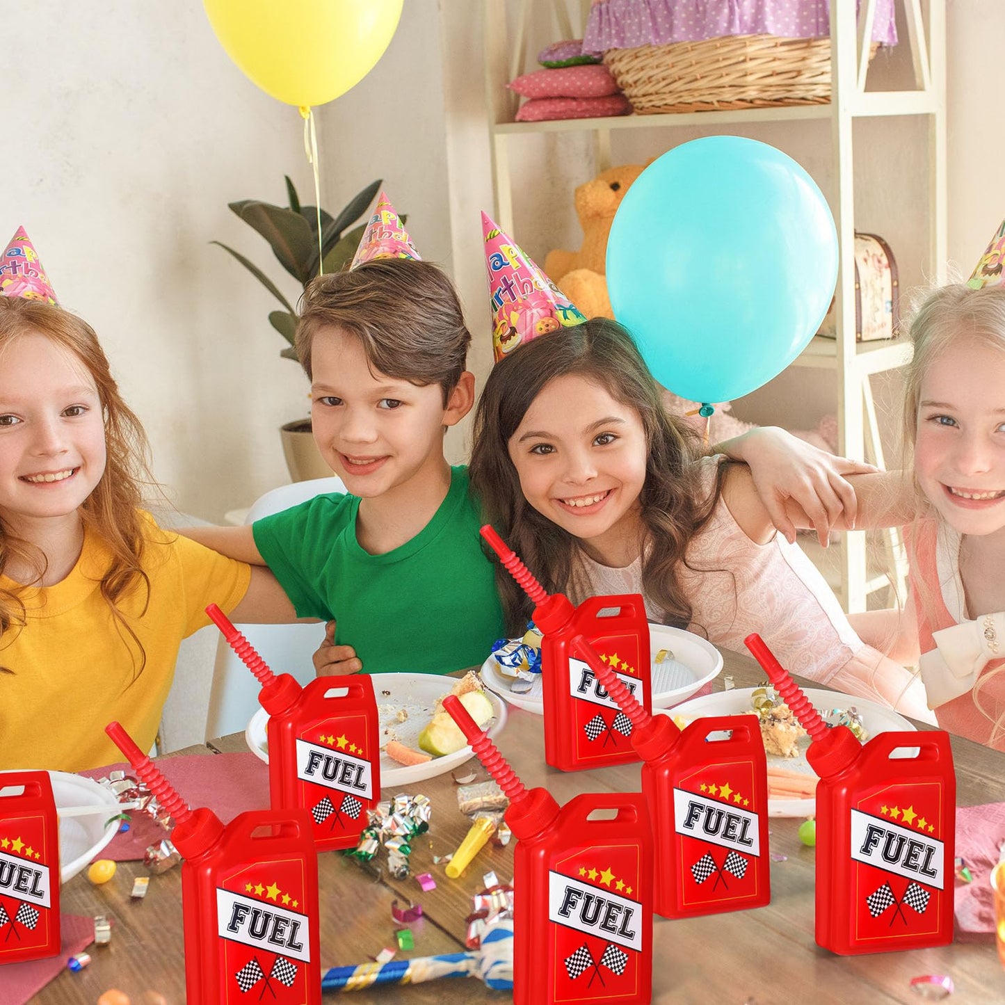 Mifoci 12 Pack Race Car Fuel Can Cups Set 11 oz Car Fuel Can Drinking Cups with Straw Racing Car Theme Birthday Party Favor for