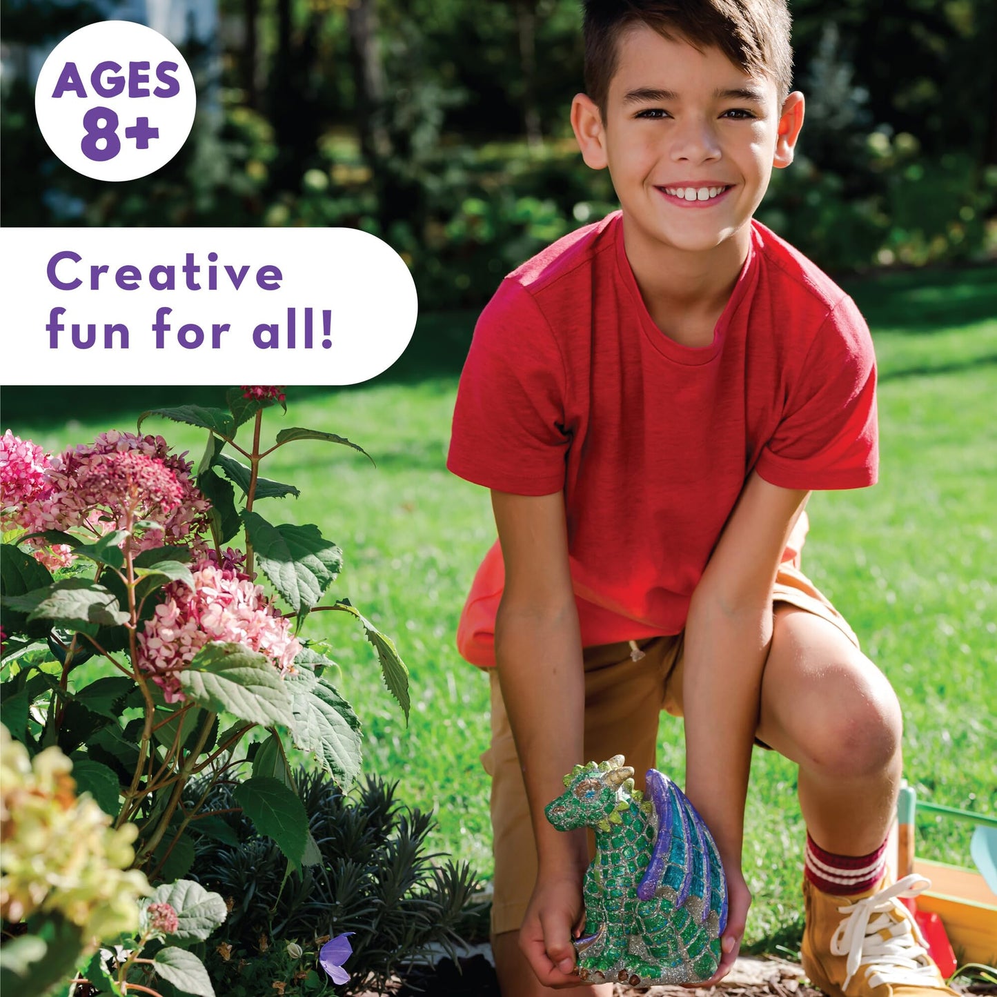 MindWare Paint Your Own Stone Dragon, Outdoor Garden Fantasy Decor, DIY Craft Kit for Ages 8+