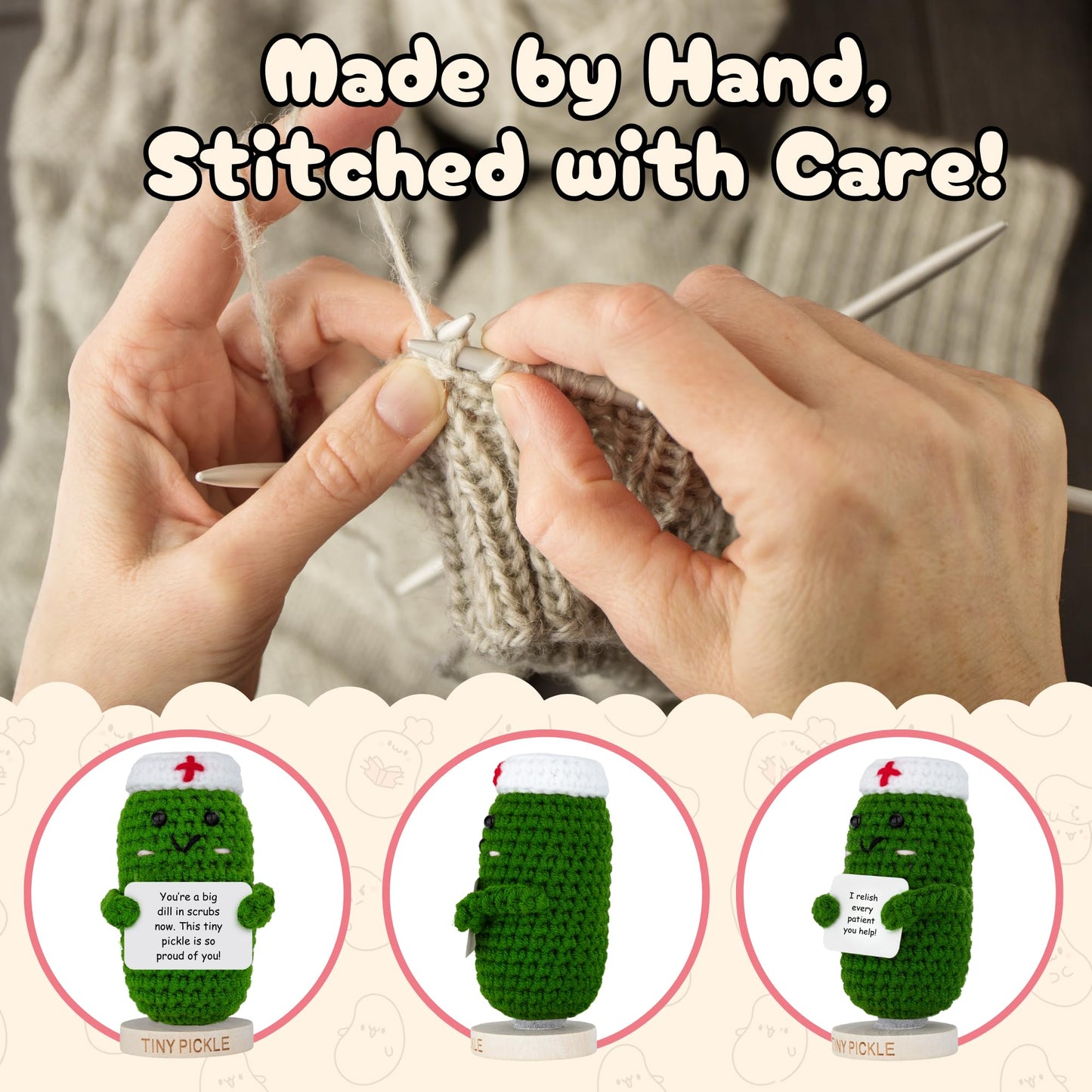 Nurse Gifts - Handmade Positive Pickle Crochet Doll with 30 Empowering Messages for Nurses - Funny RN Gifts, New Nurses Present