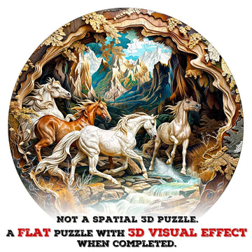 Wooden Puzzles for mature-themeds 3D Visual Effects Running Horses Wooden Jigsaw Puzzles for mature-themed Wood Puzzles mature-themed Cool Puzzles Unique Gift Idea Wall Art Canvas Puzzle (L-13.4 * 13.4in -300 Pcs)