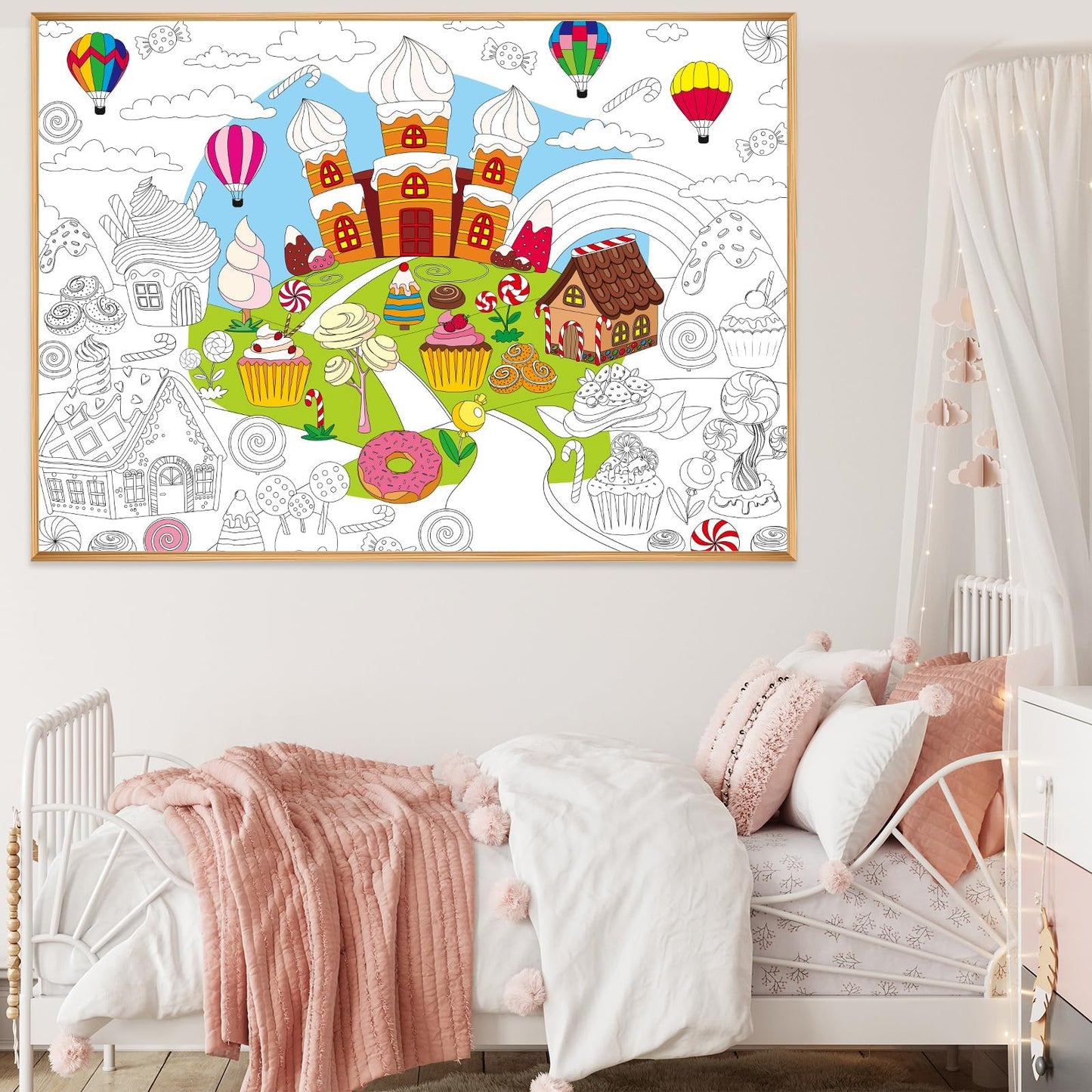 Naozinebi Candyland Coloring Poster For Kids Giant Coloring Poster Large Cartoon Rainbow Lollipop Coloring Tablecloth Jumbo Colo