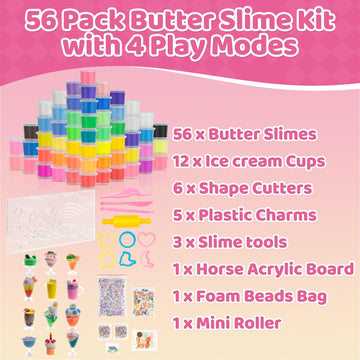 YasTant 56 Pack Butter Slime Kit for Girls and Boys Ages 3-12, Non Sticky Kids Slime Kits 3-12, Small Slime Party Favors with Ch