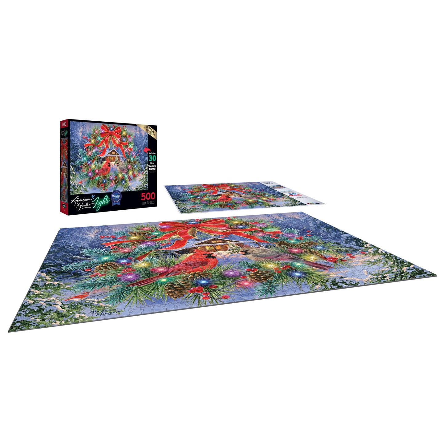 Roseart - Abraham Hunter Light Up - Deck The Halls - 500 Piece Jigsaw Puzzle For Adults