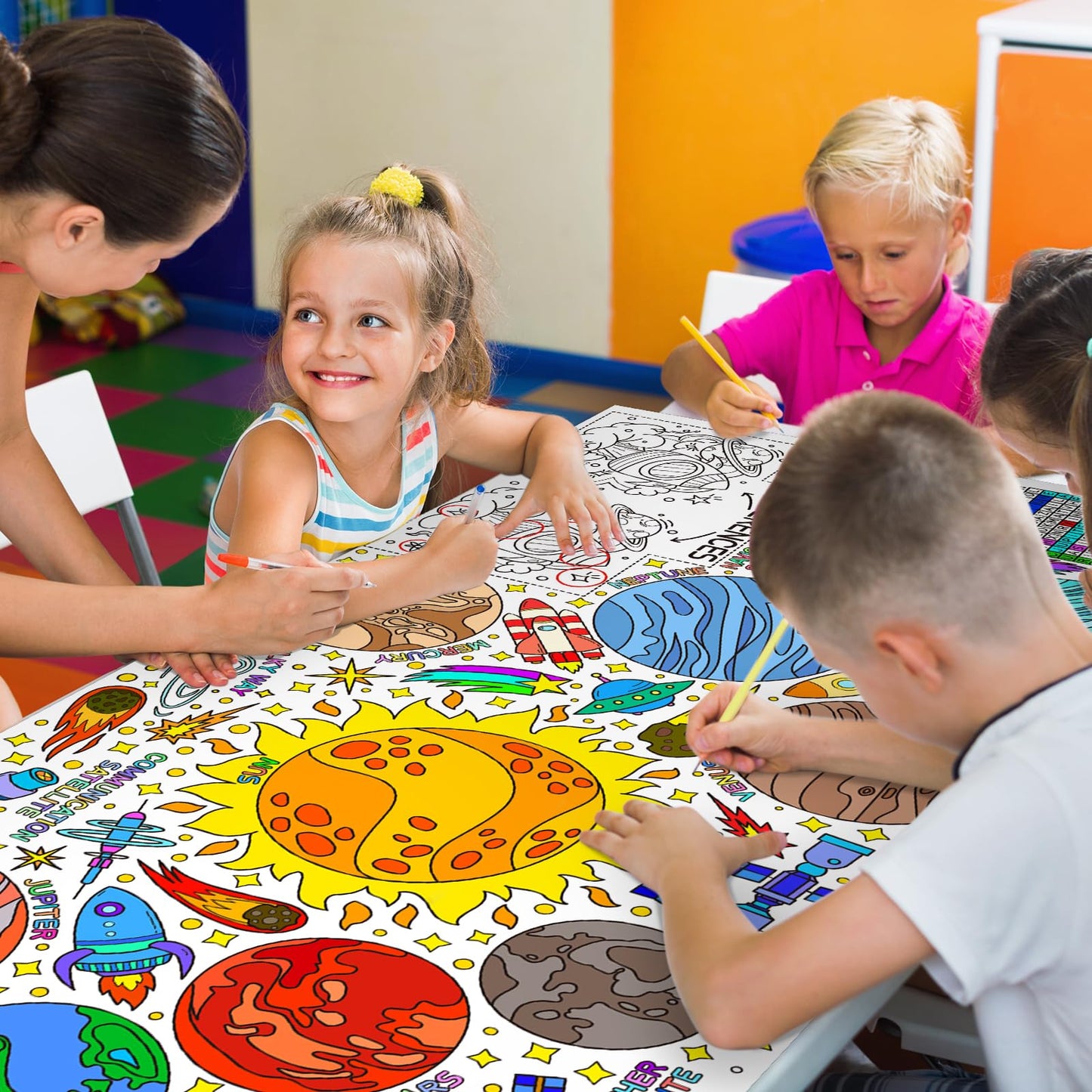 Giant Coloring Poster For Classroom Wall - Versatile 31.5 X 72 Inches Outer Space Activity Poster/Table Cover,School Parties, Ou