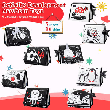 Tummy Time Mirror Toys, Baby Toys 6-12 Months Mirror Floor Toy Soft Cloth Book, Black And White Sensory Toys Activity Montessori