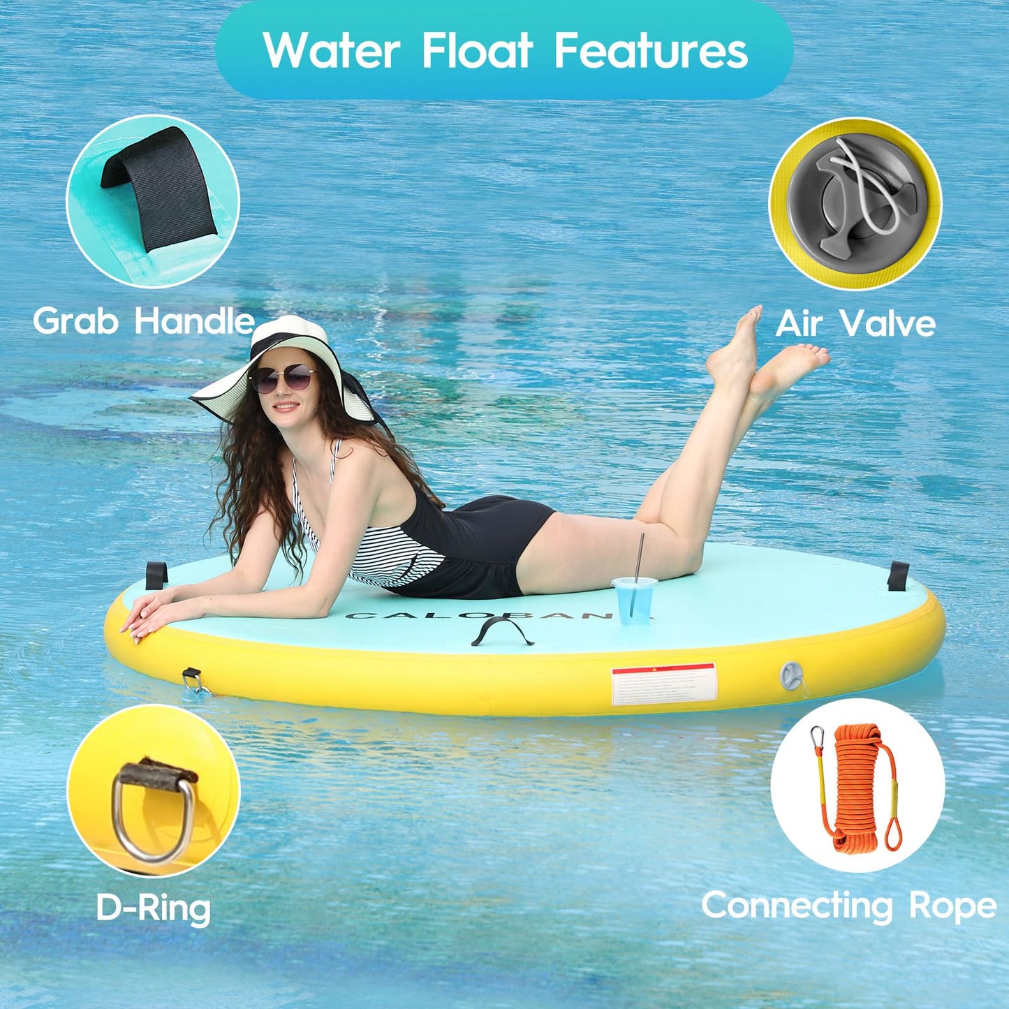 CALOBANA Inflatable Floating Dock Platform, Round Inflatable Floating Island Raft with Portable Storage Carrying Bag for Pool La