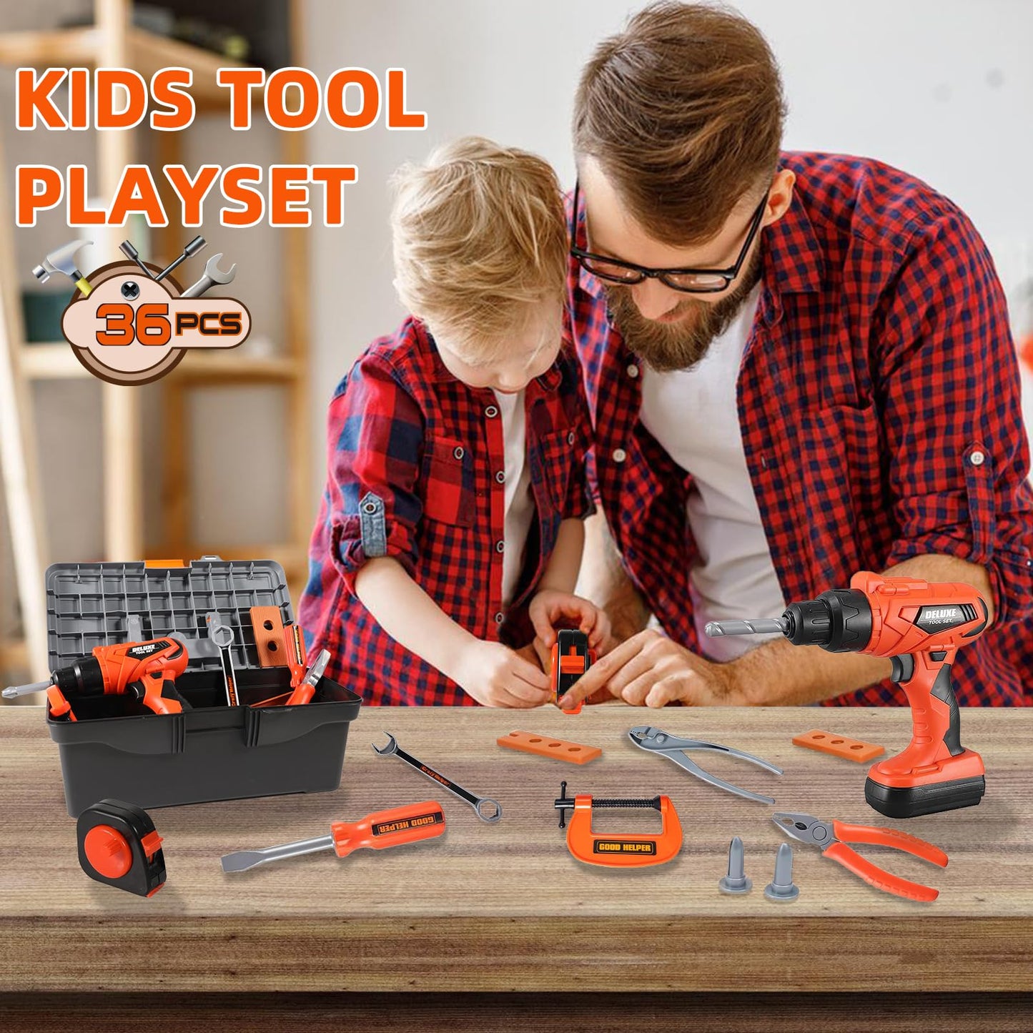 Elitoky Kids Tool Set - 35 PCS Toddler Tool Set with Tool Box & Electronic Toy Drill, Pretend Play Kids Construction Toy, Toddle