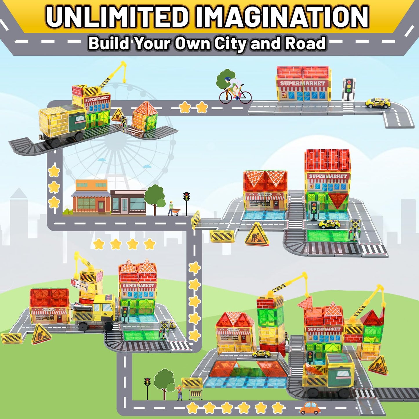 Lionfuny Magnetic Tiles Magnetic Building Blocks, Building Toys For Kids Ages 3-5 4-8 8-12 Toddlers Stem Preschool Toys Boys Toy