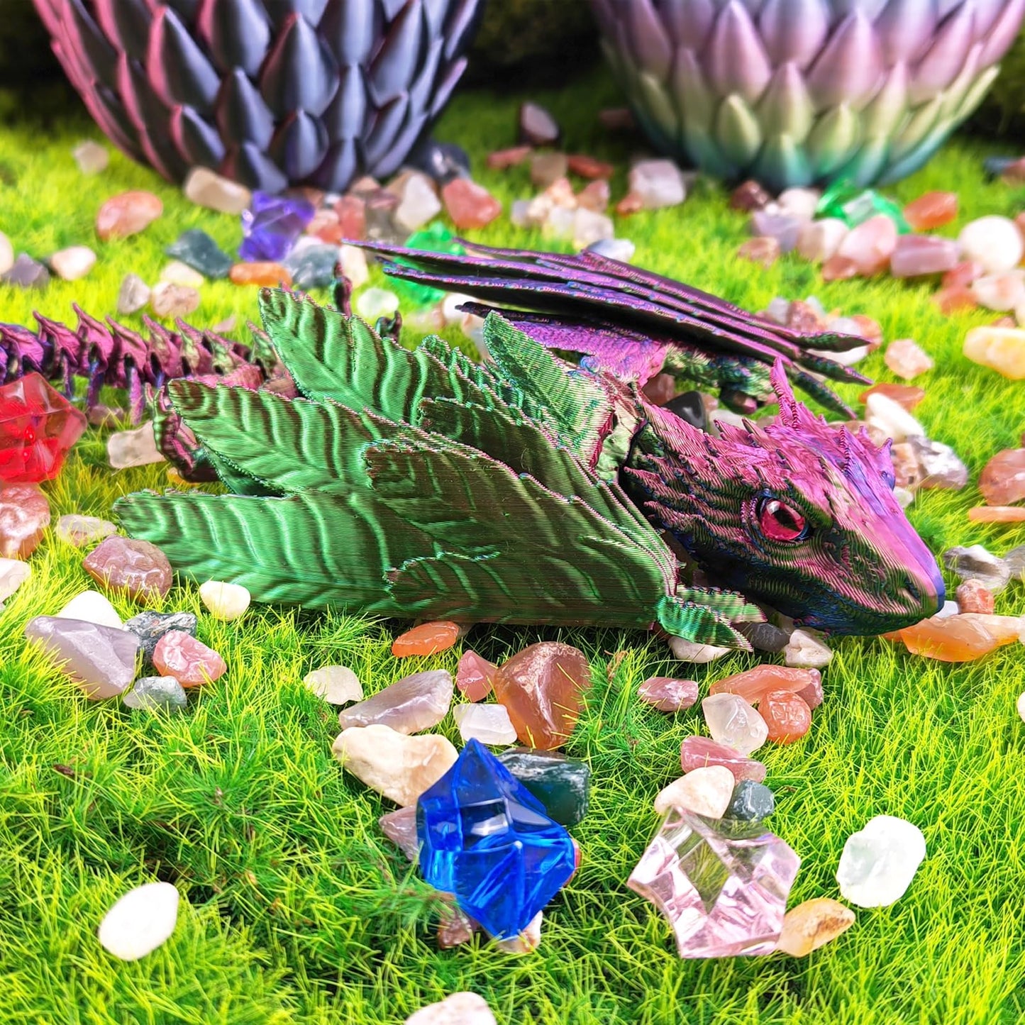 Dynamic 3D Printed Dragon Eggs With Dragon Inside,Wings Movable Feathered Wyvern ,Full Articulated Crystal Flying Fidget Archaeo