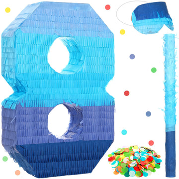 Number 1 2 3 4 5 6 7 8 9 Piñata With Stick Blindfold Confetti, Gradient Blue Piñata For Kids Birthday Party Large Blue Piñata For Boys Girls Birthday Anniversary Decoration Supplies(Number 8)