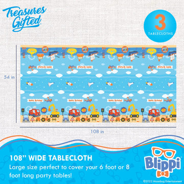 Treasures Gifted Officially Licensed Blippi Birthday Party Supplies - Pack Of 3 - Blippi Tablecloth 54In X 108In - Blippi Party