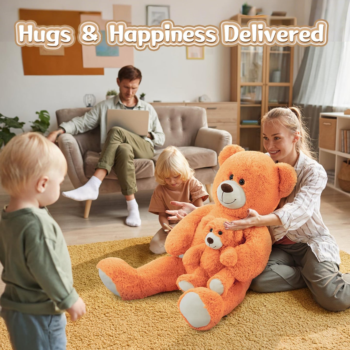 MorisMos Mom and Baby Giant Teddy Bear, 39inch Large Teddy Bears Stuffed Animal Plush for Baby Shower, Orange