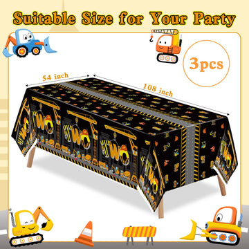 Two Construction Party Tablecloths - 3Pcs Dump Truck Birthday Party Table Covers Decorations, Construction Themed Rectangular Pl