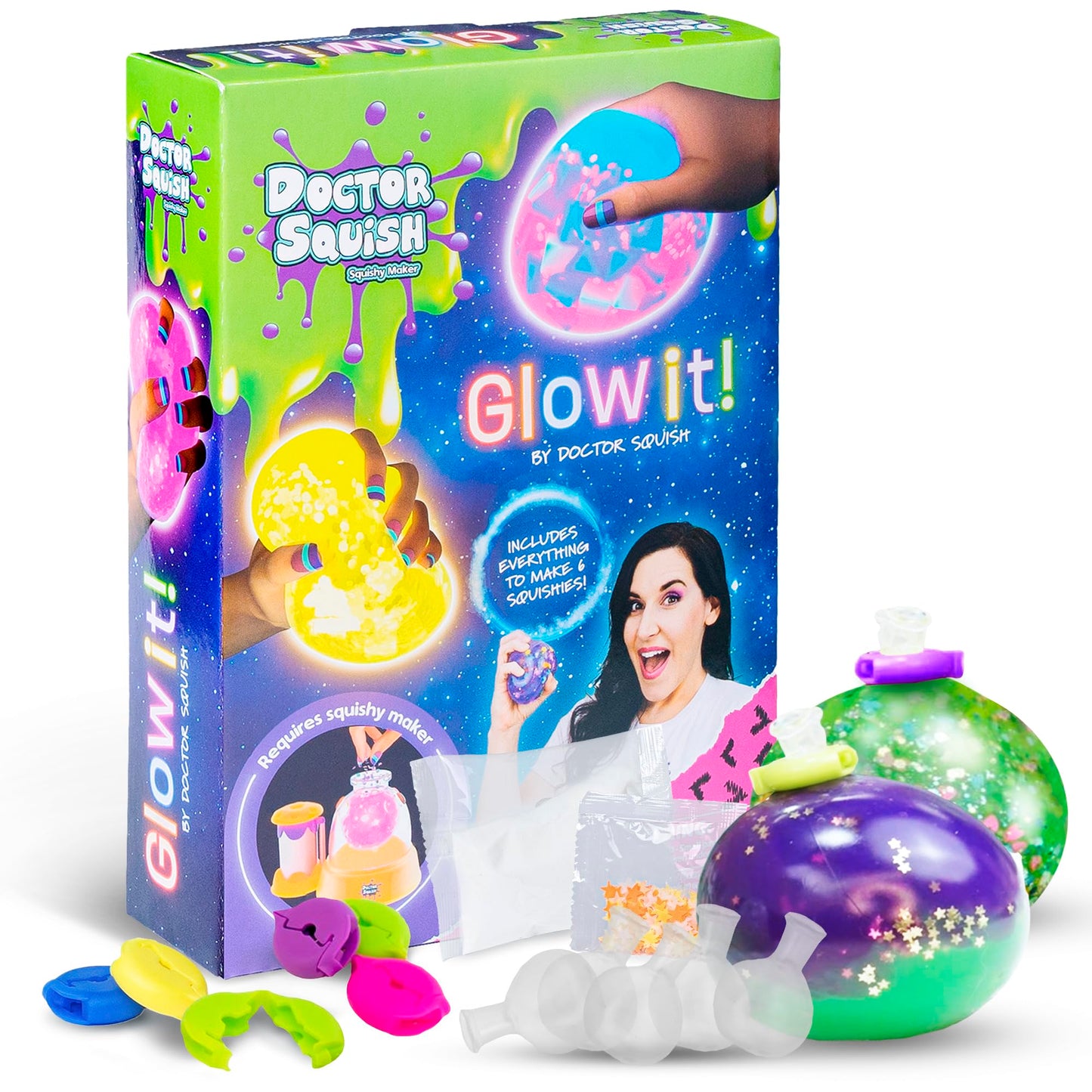 Doctor Squish Glow In The Dark Squishy Pack Refills - Diy Squishy Making Kit - Create Your Own Squishies With Neon Glow Effects