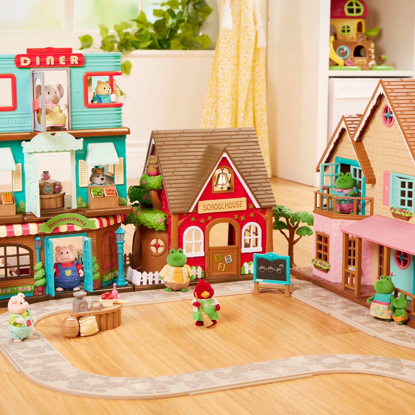 Lil Woodzeez - 13Pcs Baby Sitter Playset - Miniature Dollhouse Furniture & Accessories - 3 Doll Figures Included - Pretend Play