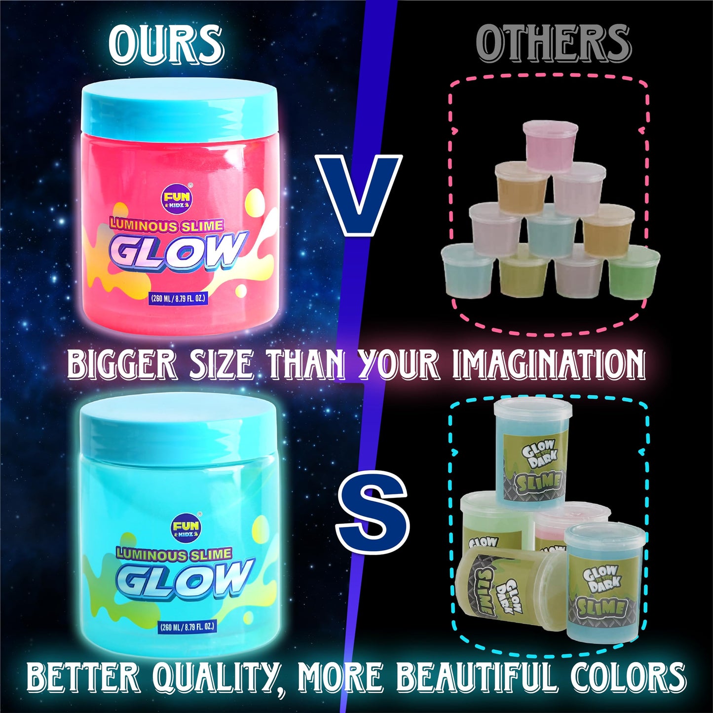 35.16 Fl Oz Glow In The Dark Slime For Kids 6+, Funkidz 1040 Ml Large Slime Pack Neon Colors Slime Kit Green Blue Pink Yellow Bi