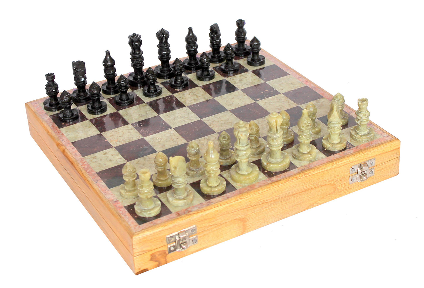 Stonkraft Handcarved Chess Board With Wooden Base - Stone Inlaid Work - Chess Game Board Set