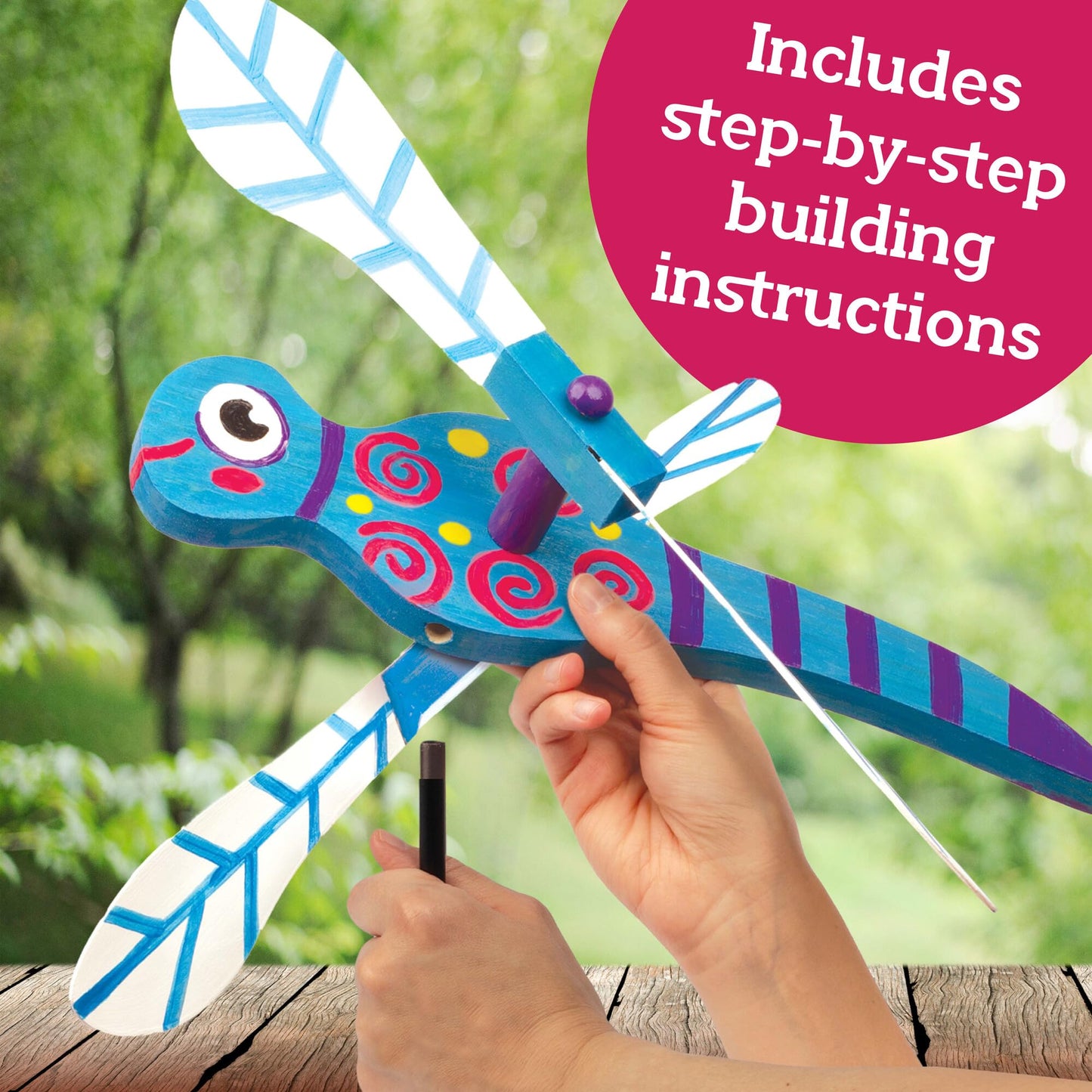 MindWare Make Your Own Dragonfly Wind Spinner Wood Craft Kit - Build & Decorate for Ages 8 & Up