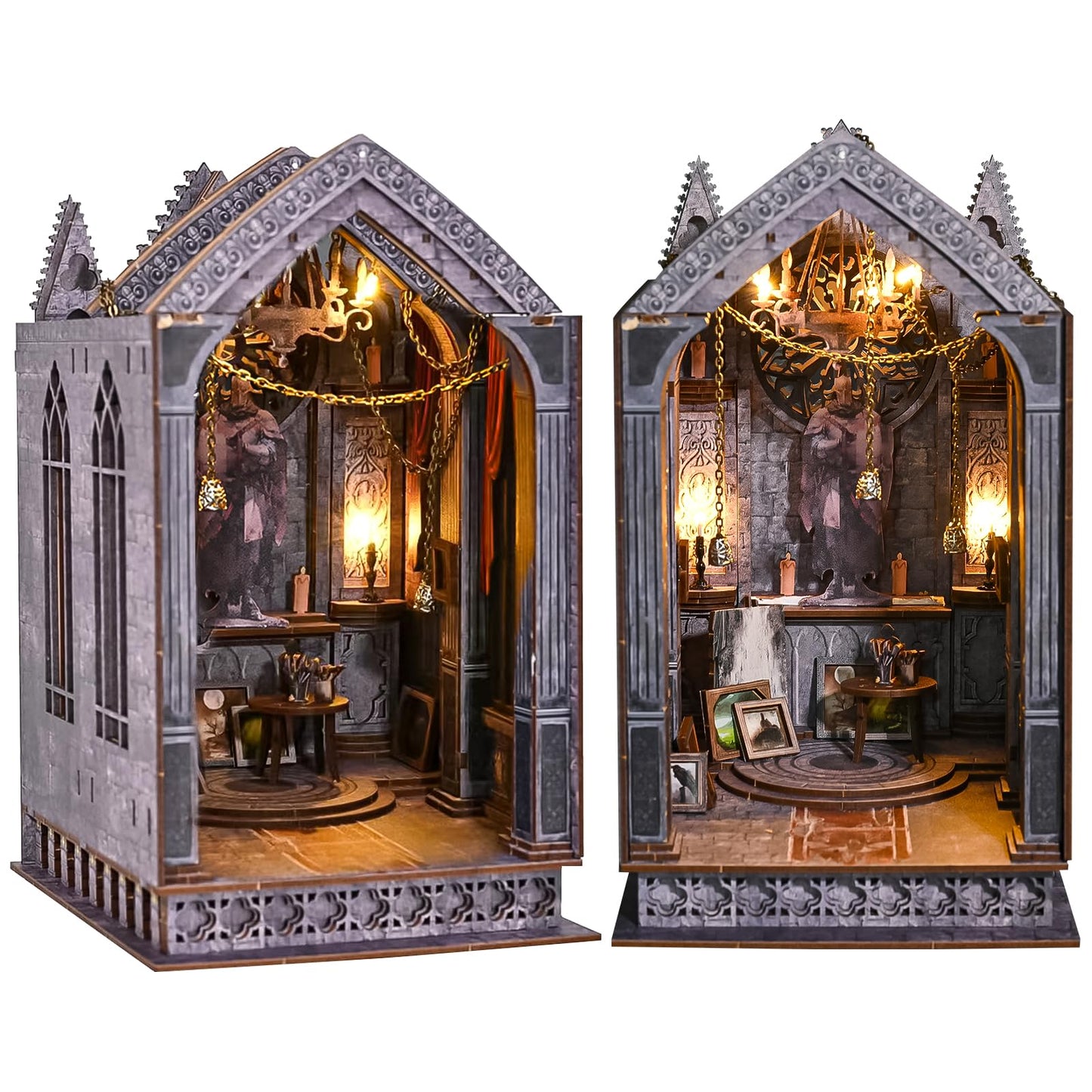 Spilay Diy Book Nook Kit, Diy Dollhouse Booknook Bookshelf Insert Decor Alley, Bookends Model Build-Creativity Kit With & Led Fo