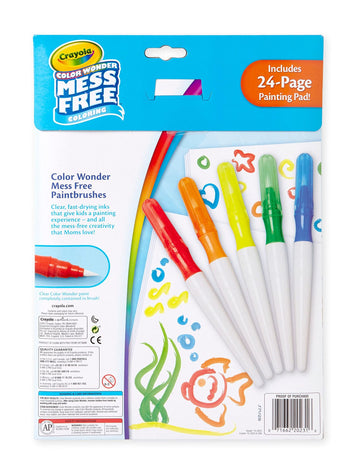 Crayola Color Wonder Paintbrush Pens & Paper Set - 6 Piece Mess Free Coloring for Toddlers, Arts & Crafts Gift in Orange, Green, Red