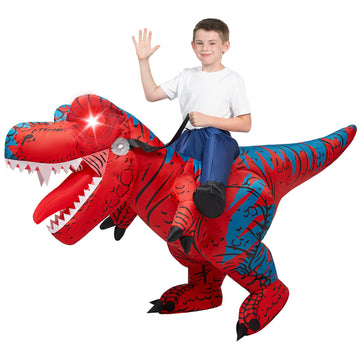 Spooktacular Creations Kids Inflatable Costumes, Riding A Light-Up Eyes T-Rex Inflatable Costume, Red Rawr Blow Up Dinosaur Cost