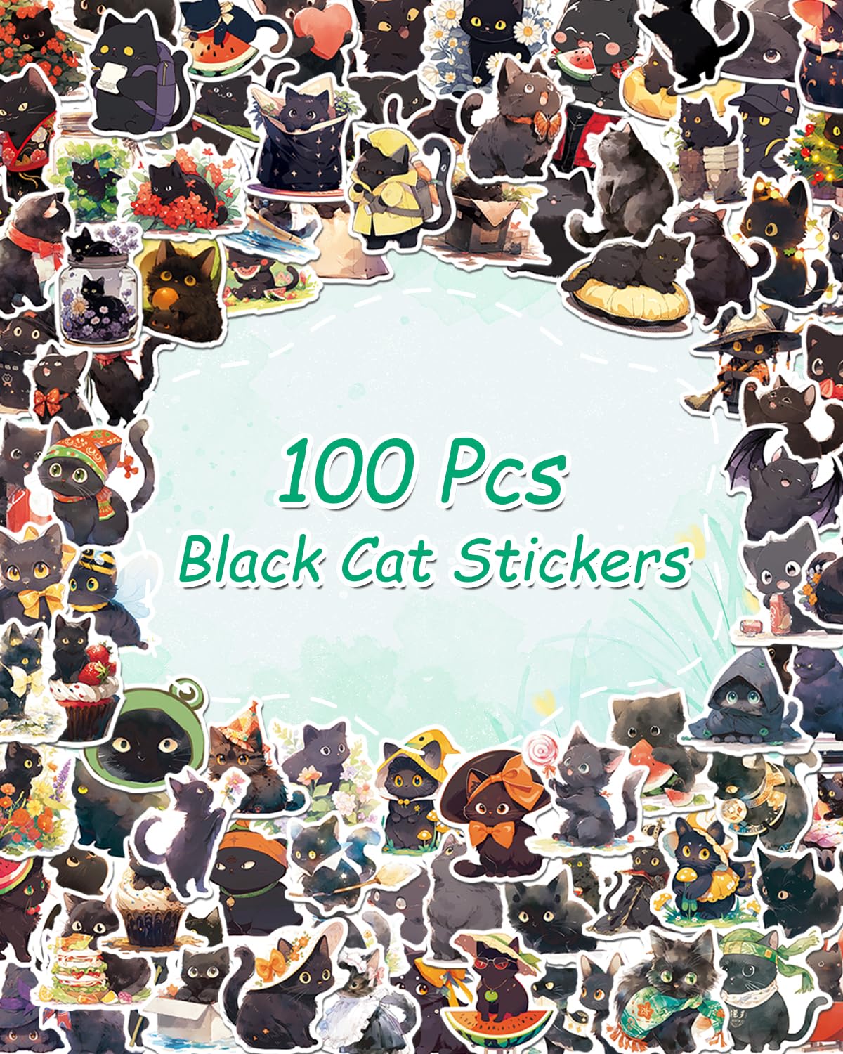 Aowdiao 100 Pcs Black Cat Stickers Cute Cat Gifts Vinyl Cat Sickers For Water Bottles Laptop