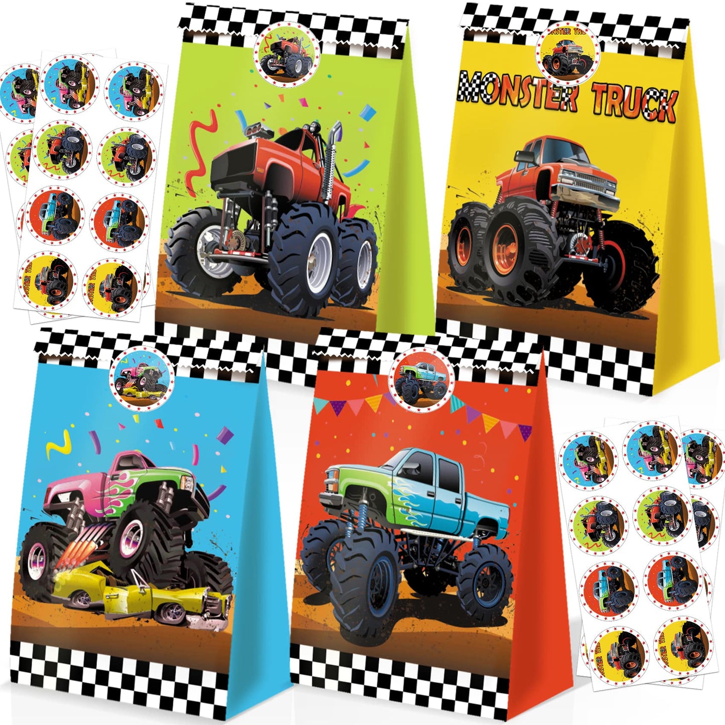 24Pcs Monster Truck Goodie Bags Monster Truck Party Favors Monster Truck Treat Bags Monster Truck Birthday Party Supplies For Bo
