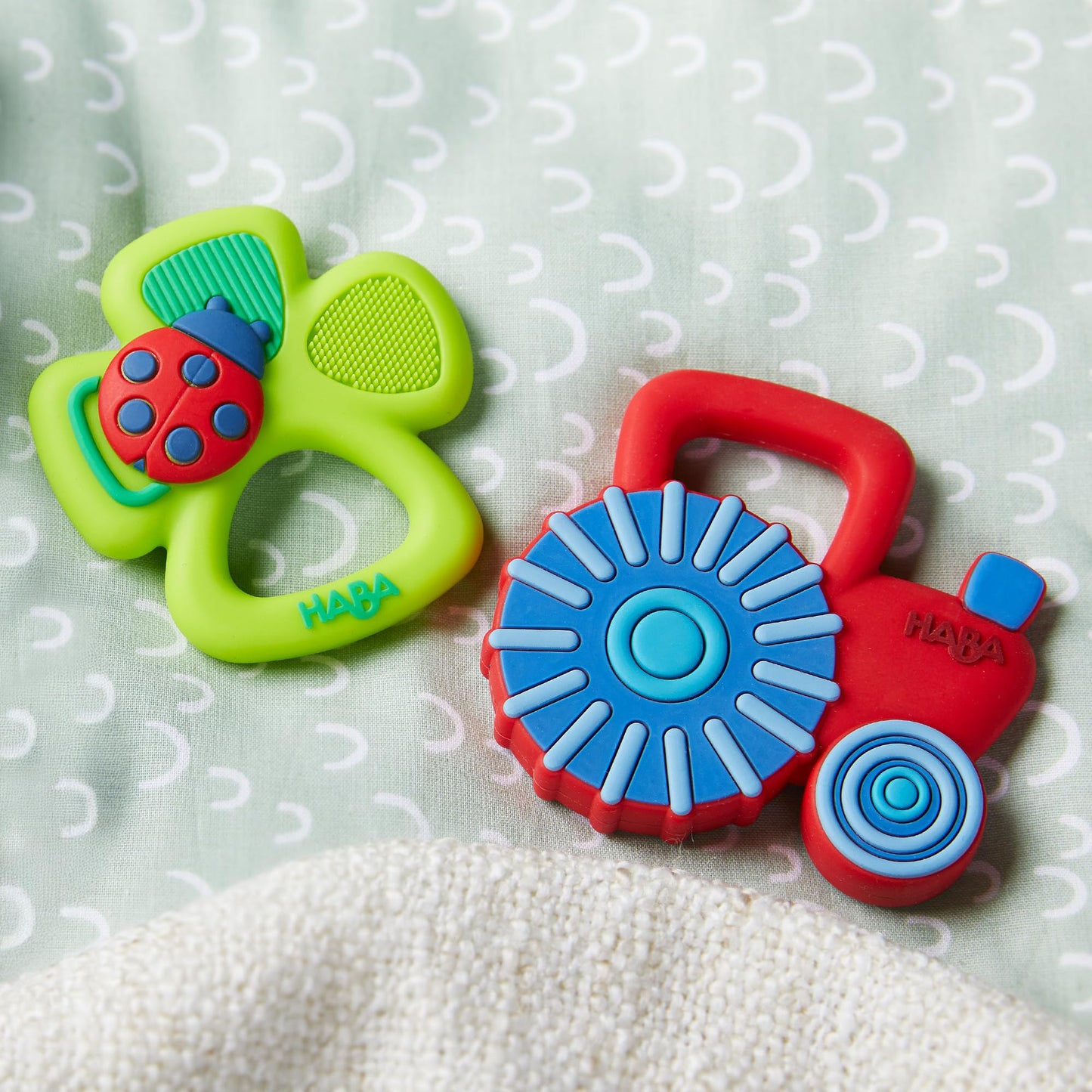 Haba Silicone Teethers For Babies 6-18 Months - Shamrock Saint Patty'S Day Themed Silicone Teether Ring And Grasping Toy For Saf
