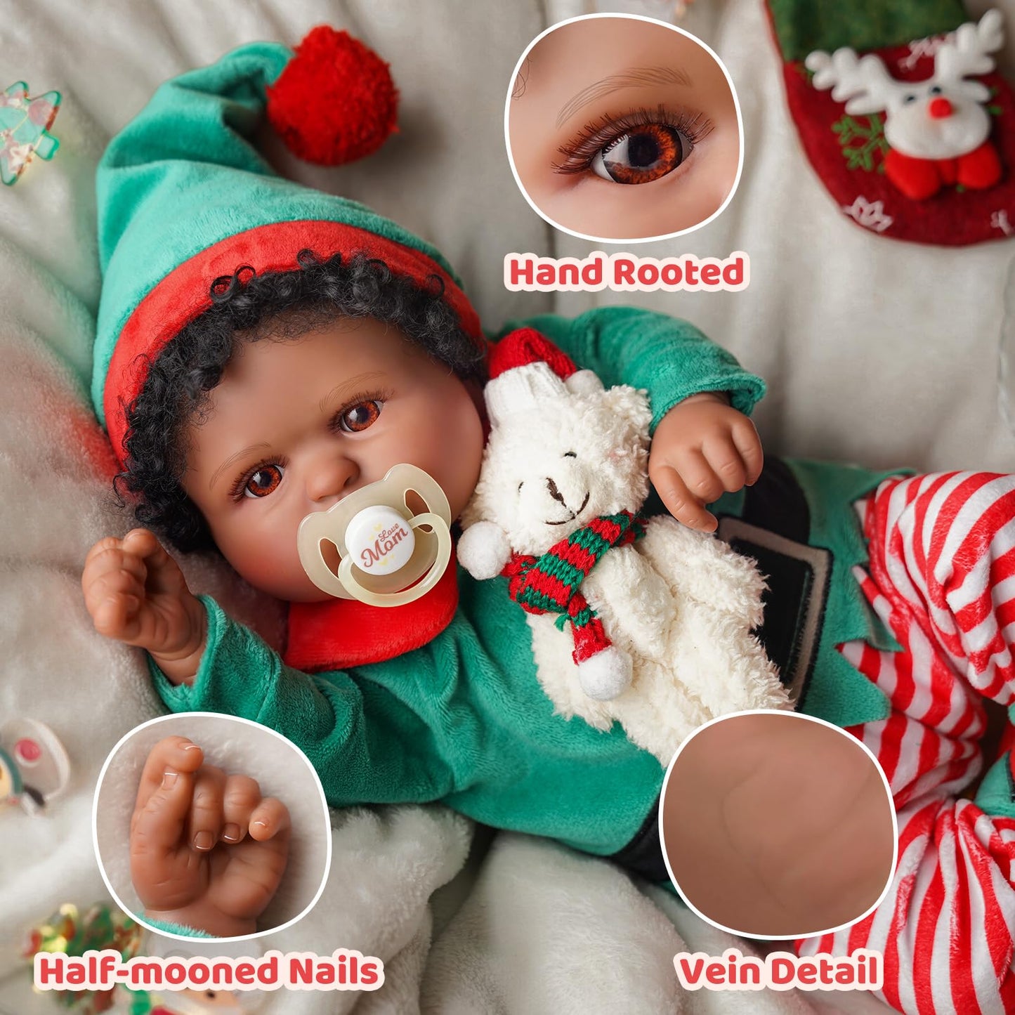 Babeside Christmas Outfit Lifelike Reborn Baby Dolls Black Girl - 20 Inch Soft Feeling Realistic Newborn Baby Dolls Real Life Baby Dolls With Gift Box For Kids Age 3+
