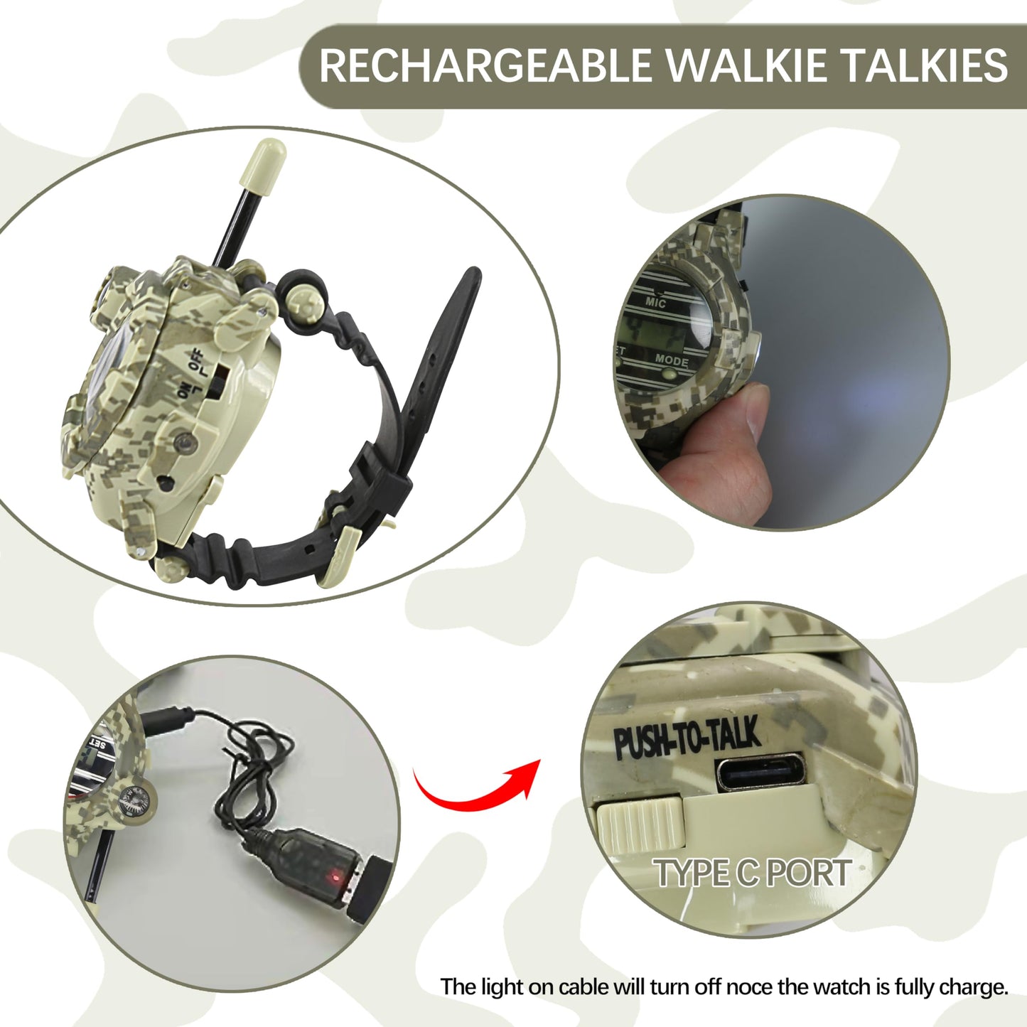 Walkie Talkie For Kids,Rechargeable Spy Walkie Talkies Watch Army Toys Gifts For Children,Two-Way Radio Walky Talky Watches With