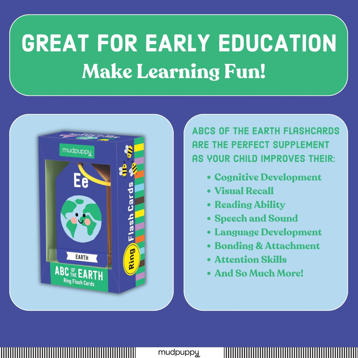 Mudpuppy Abcs Of The Earth - Ring Flashcards 26 Durable Double Sided Alphabet Ecological Cards And Reclosable Ring With Colorful
